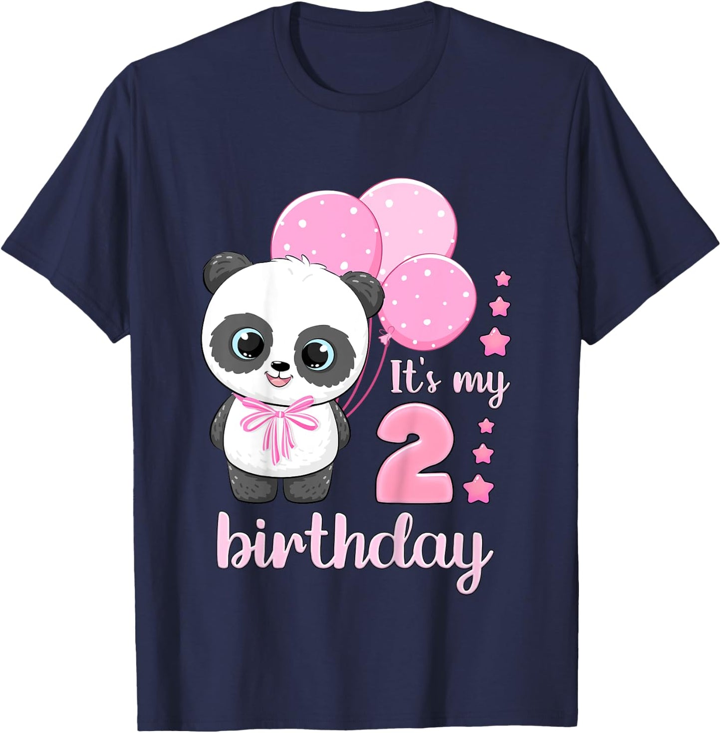 Girl 2 Year Old, Panda, Pink Balloons, It's My 2nd Birthday T-Shirt - T-Shirt | Navy