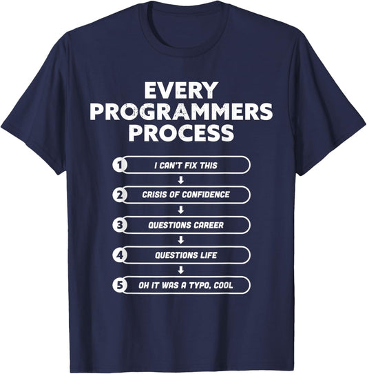 Every Programmers Process - Funny Programming coding Gift T-Shirt - T-Shirt | Navy