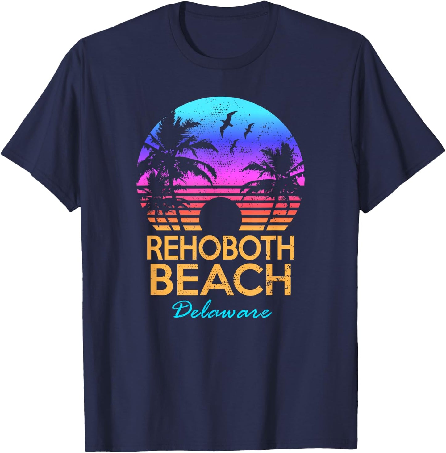 Rehoboth Beach Delaware Summer Vacation Retro Vintage Sunset Men Women Kids T-Shirt - T-Shirt | Navy
