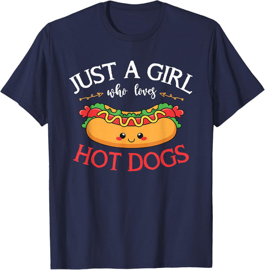 Kawaii Hotdog Lover Women Just A Girl Who Loves Hot Dogs T-Shirt - T-Shirt | Navy