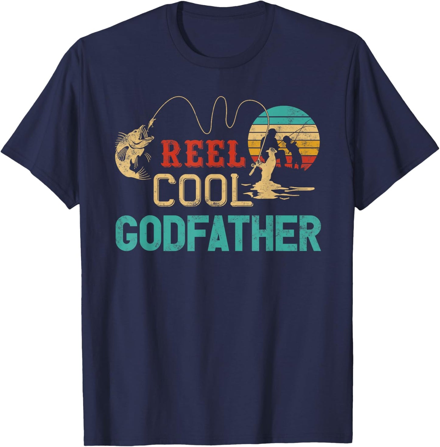 Reel Cool Godfather vintage funny fishing rod gift T-Shirt - T-Shirt | Navy