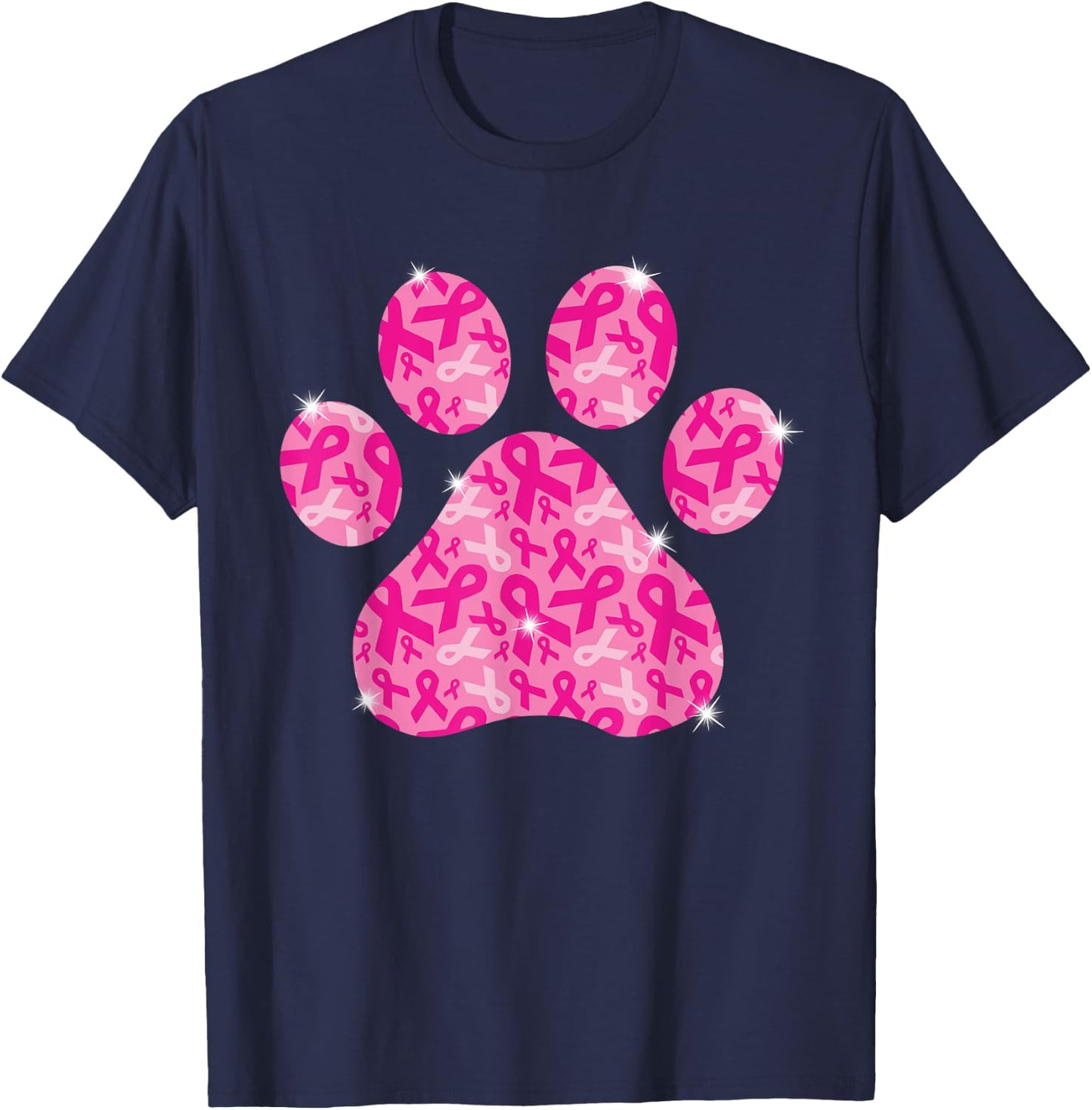 Dog Paw Print Pink Ribbon Breast Cancer Awareness Survivor T-Shirt - T-Shirt | Navy