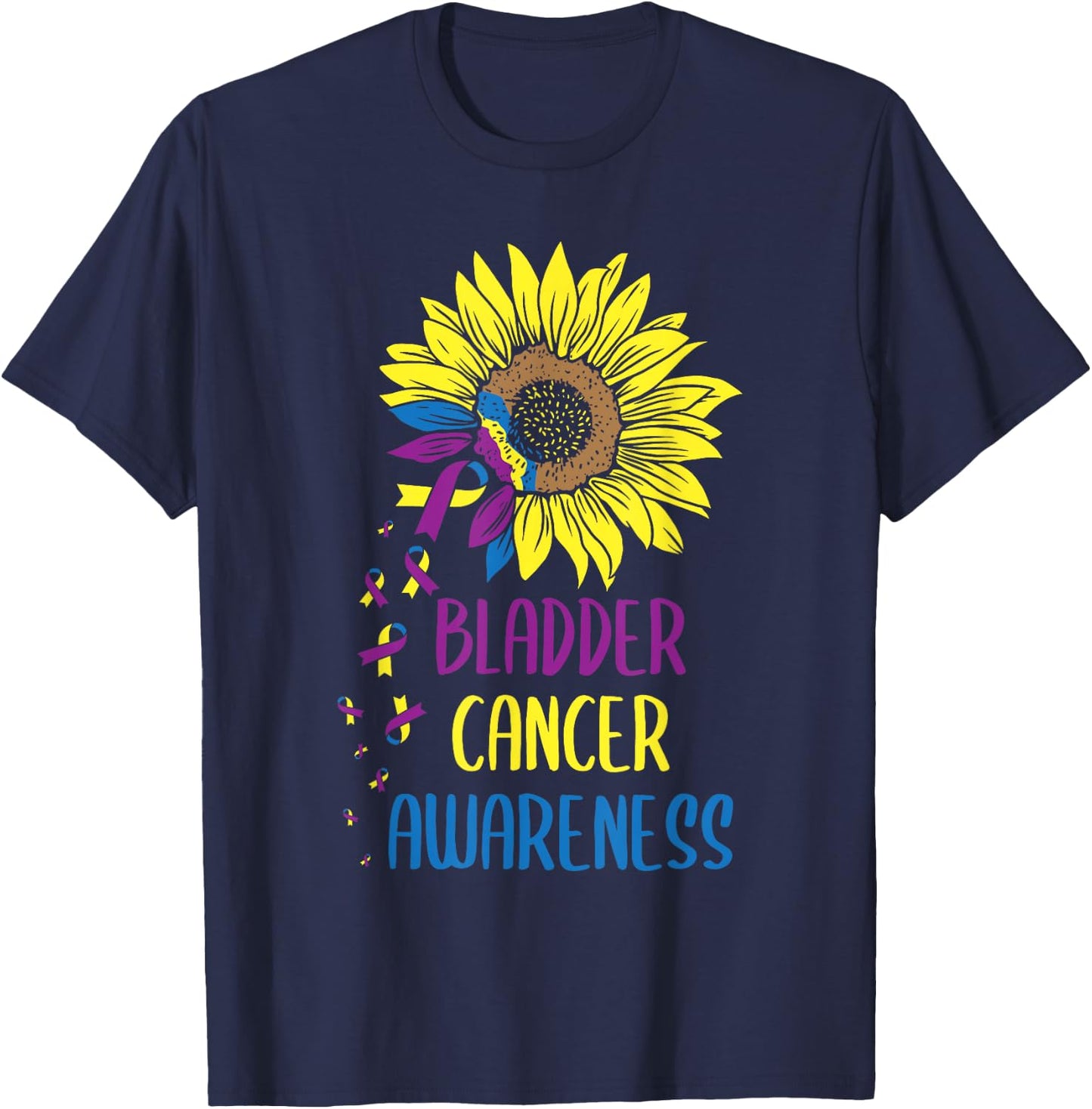 Bladder Cancer Awareness - Bladder Cancer Survivor Sunflower T-Shirt - T-Shirt | Navy