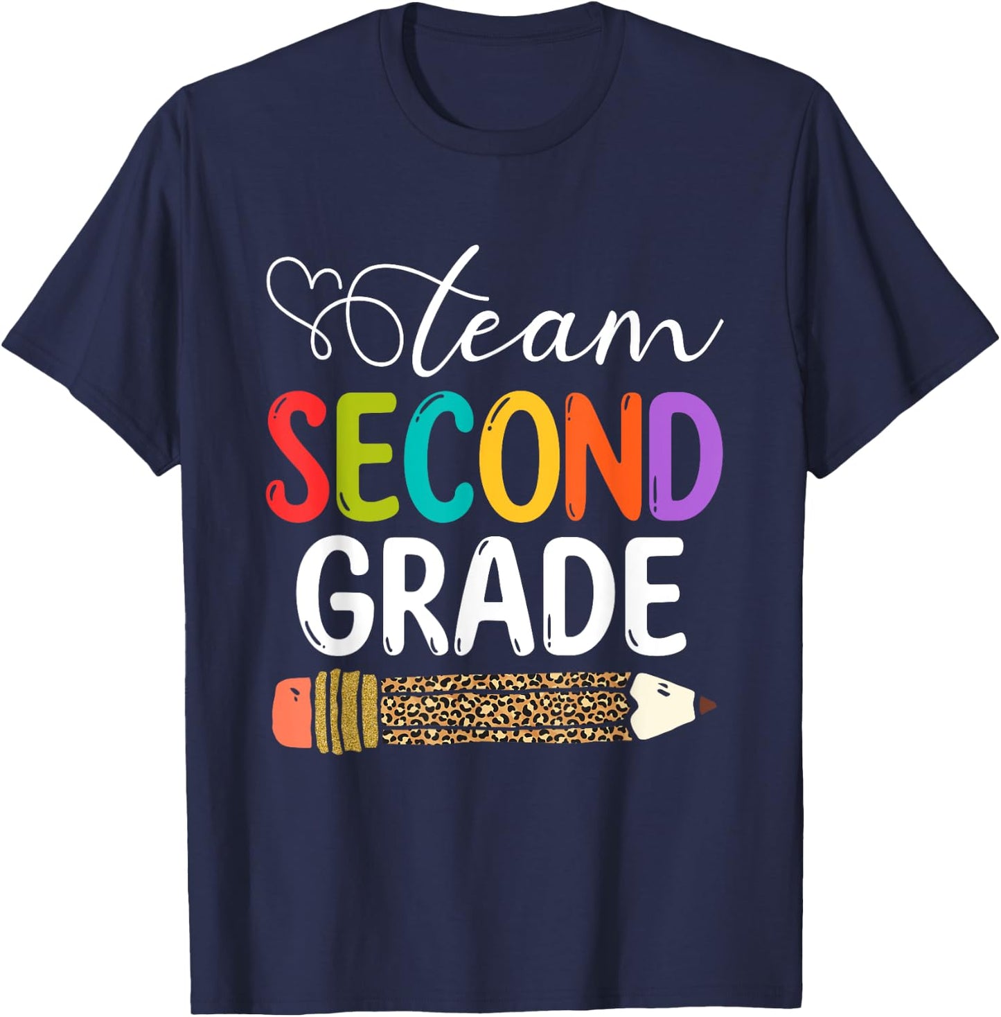 Team Second Grade Leopard Pencil 2nd Grade Teacher Student T-Shirt - T-Shirt | Navy