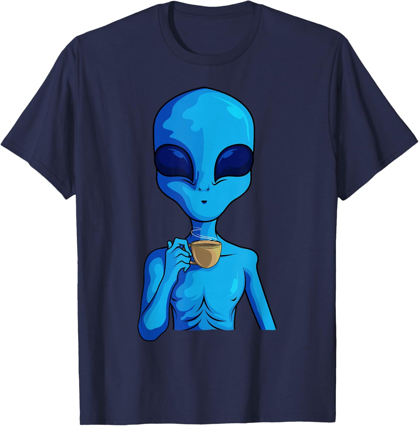 Funny Coffee Drinking Extraterrestrial Space Blue Alien T-Shirt - T-Shirt | Navy