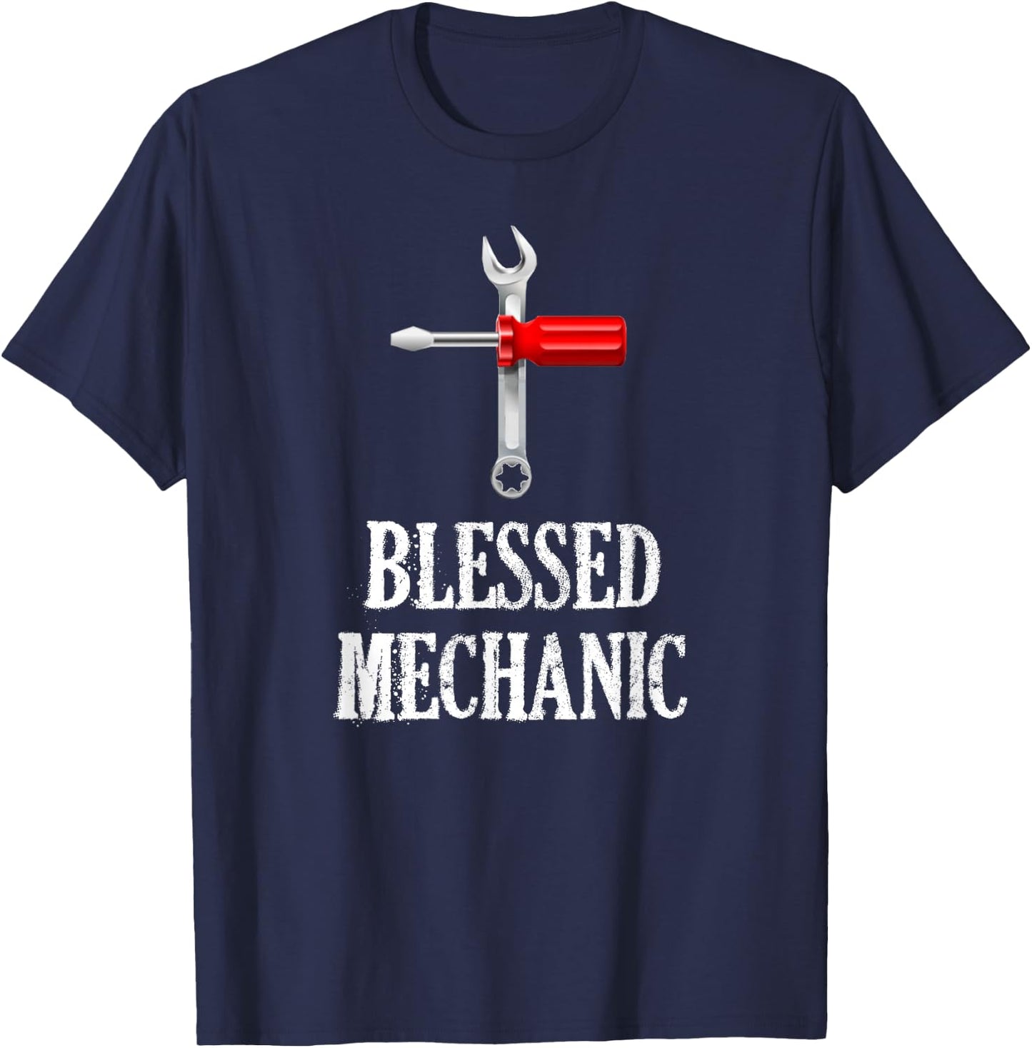 Blessed Mechanic Garage Tool Husband Christian Gift T-Shirt - T-Shirt | Navy