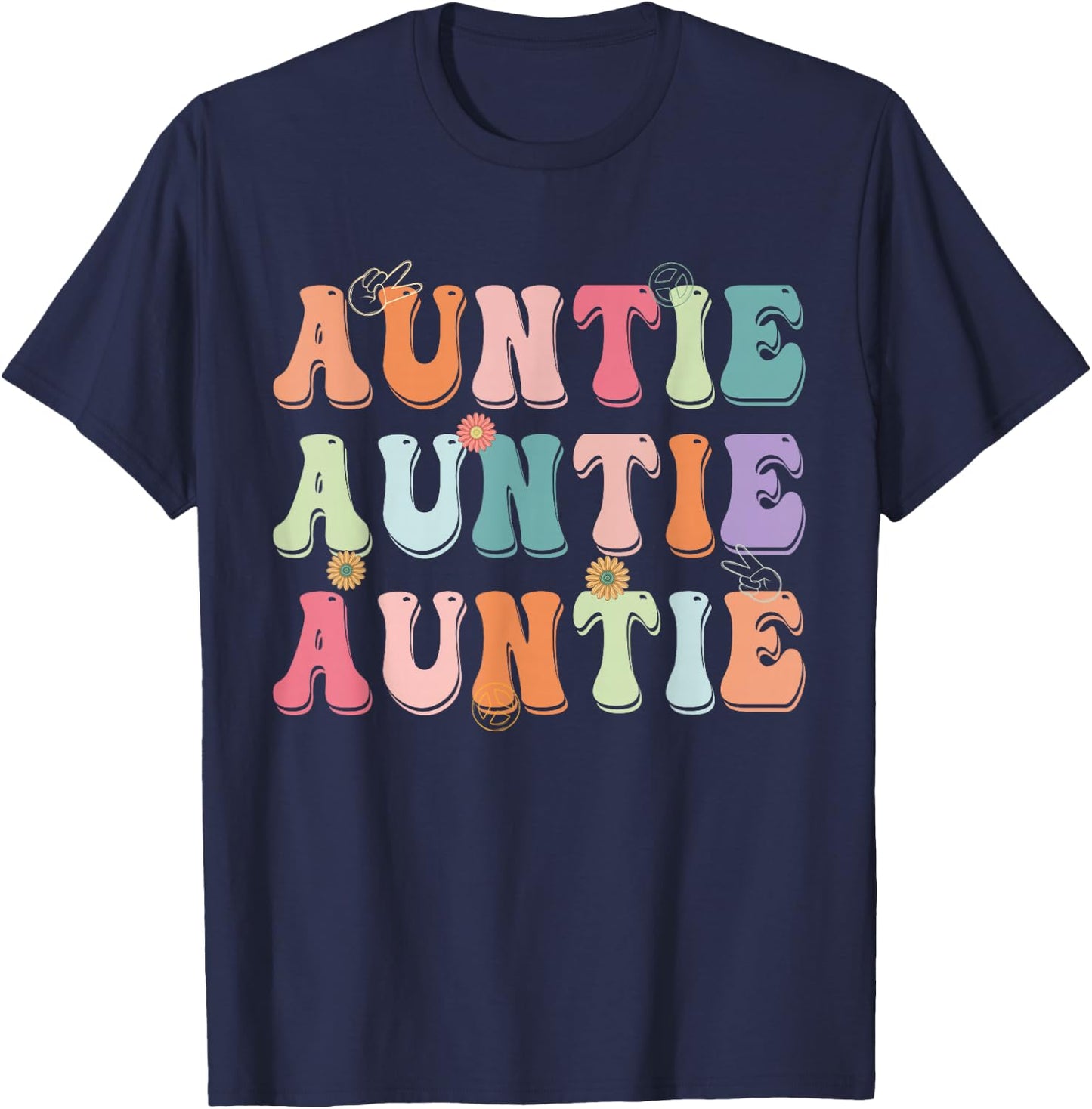 Groovy Auntie Family Matching Mother's Day Party T-Shirt - T-Shirt | Navy