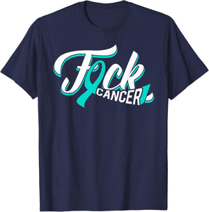 Funny Fuck Ovarian Cancer Teal Ribbon Gift Cancer Survivor T-Shirt - T-Shirt | Navy
