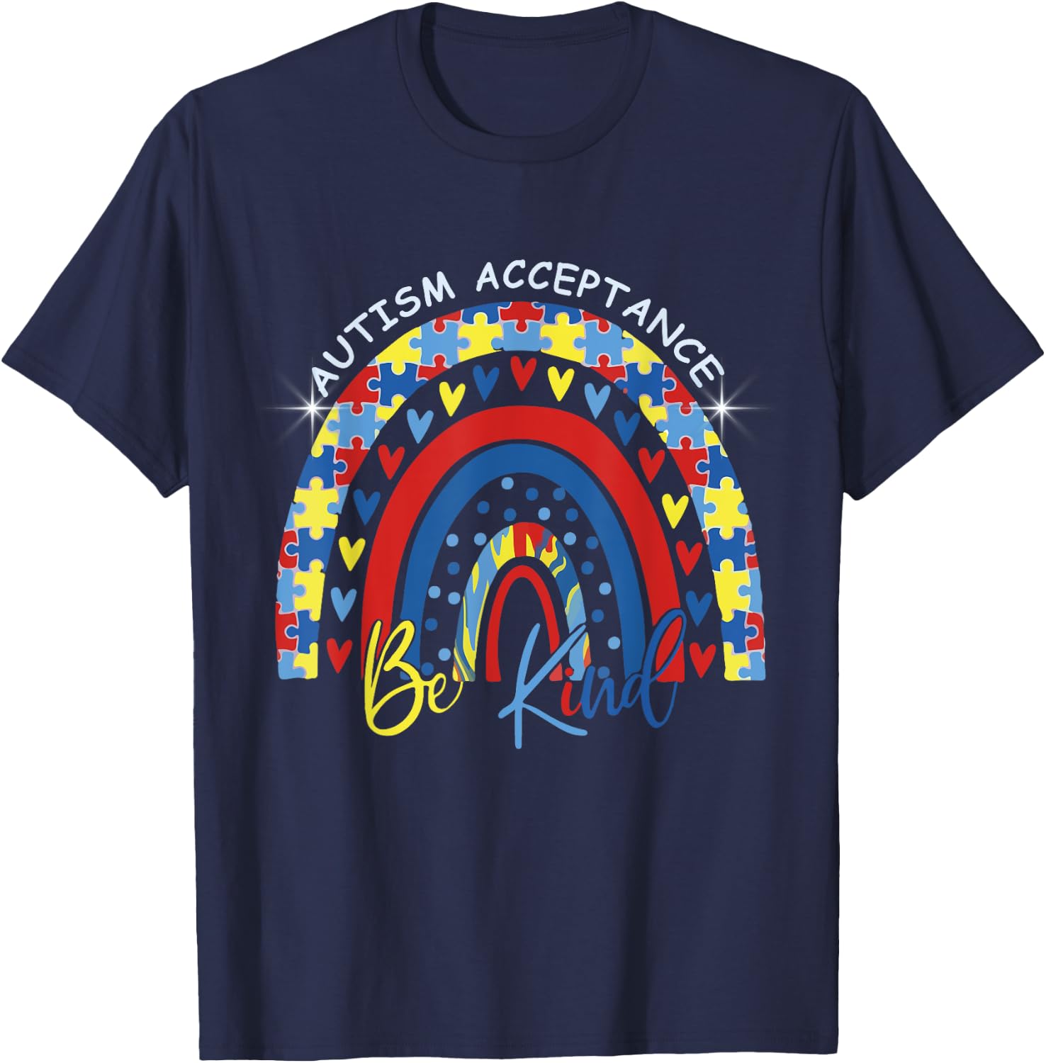 Be Kind Autism Awareness Acceptance Rainbow Choose Kindness T-Shirt - T-Shirt | Navy