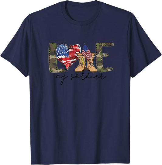 I Love My Soldier Military T Shirt Military Army Wife T-Shirt - T-Shirt | Navy