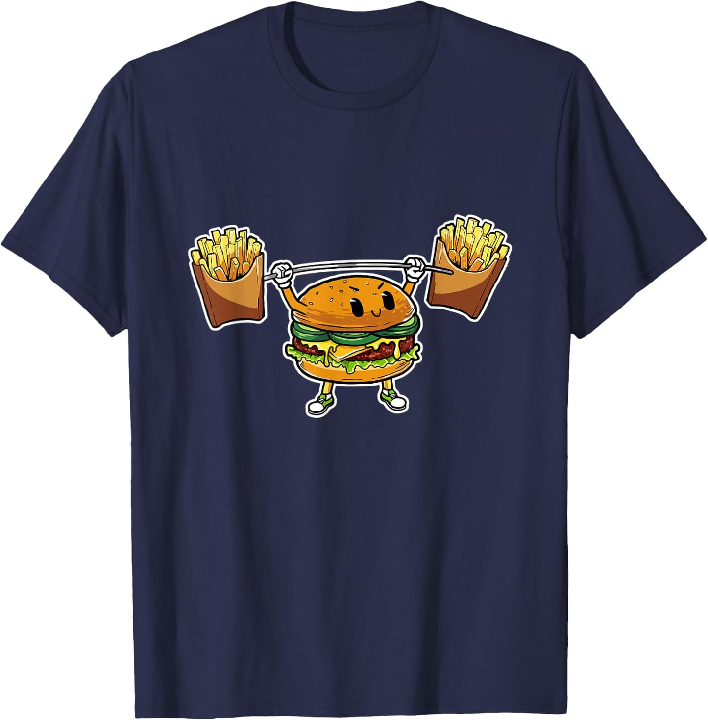 Funny Weightlifting Burger Lifting Fries Fitness T-Shirt - T-Shirt | Navy
