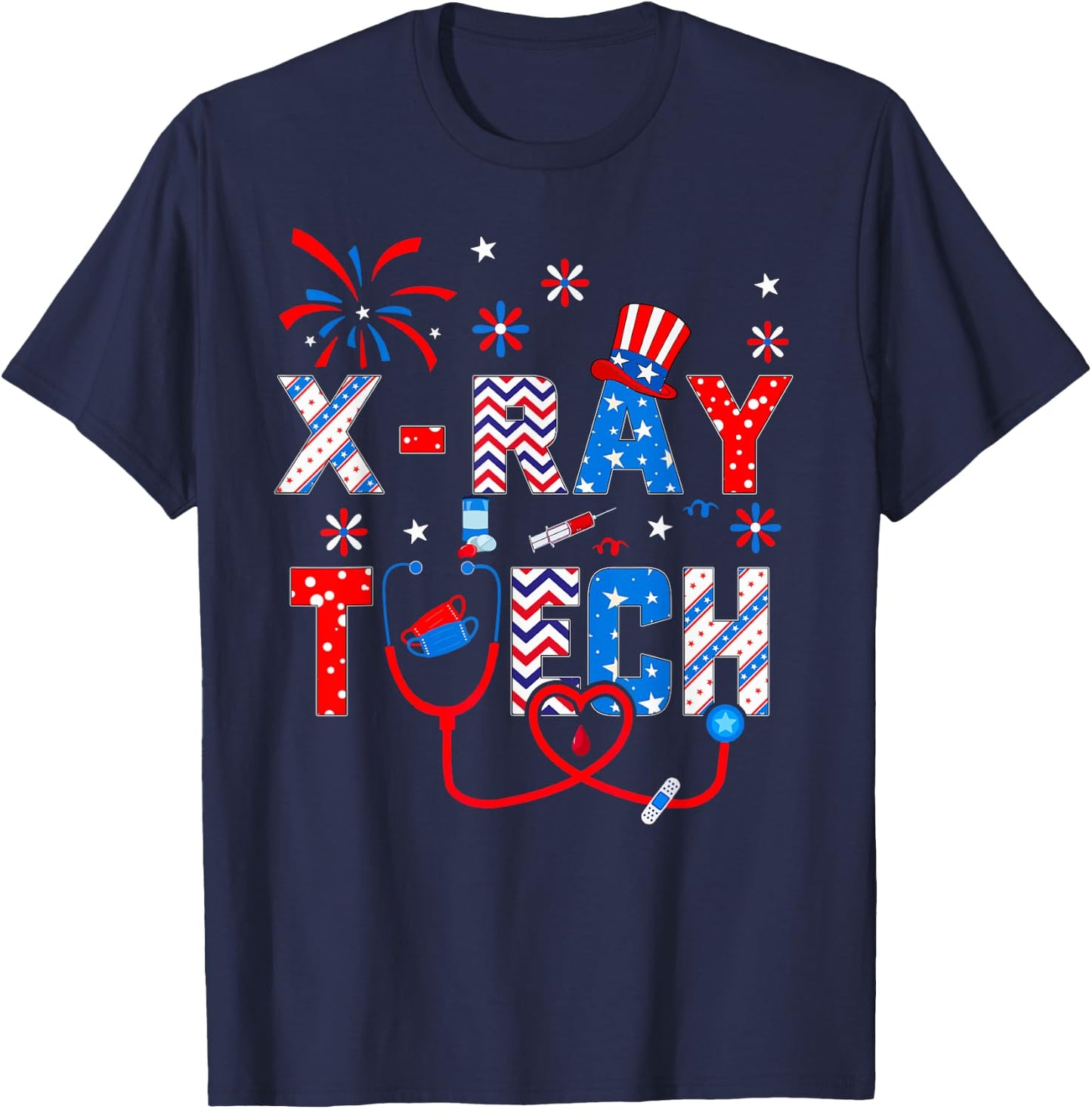 4th Of July Shirt Stethoscope Patriotic X-ray Tech T-Shirt - T-Shirt | Navy