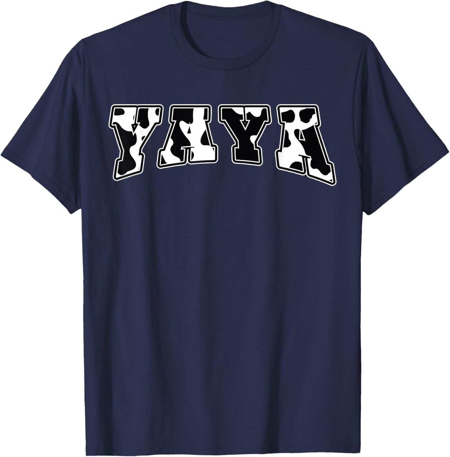 YaYa Cow Print Cow Pattern Cute Mother Grandma Matching T-Shirt - T-Shirt | Navy