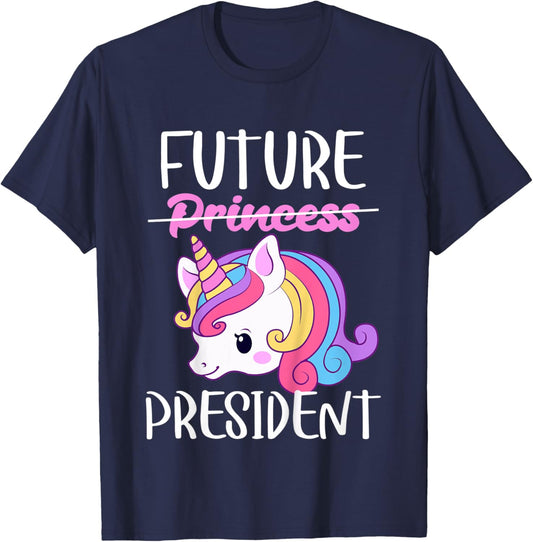 Kids Future President Girls Feminist Unicorn T-Shirt - T-Shirt | Navy