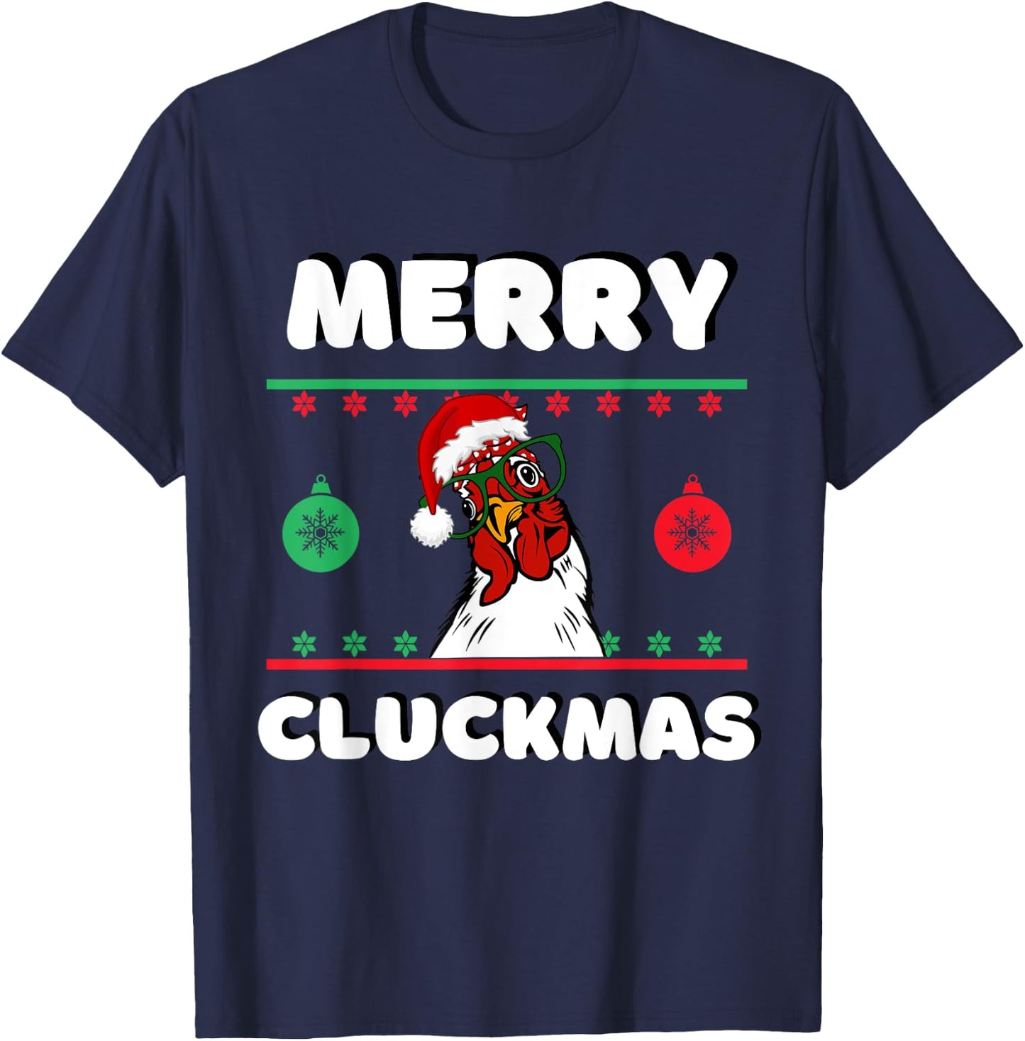 Merry Cluckmas Funny Chicken Christmas Retro Vintage T-Shirt - T-Shirt | Navy
