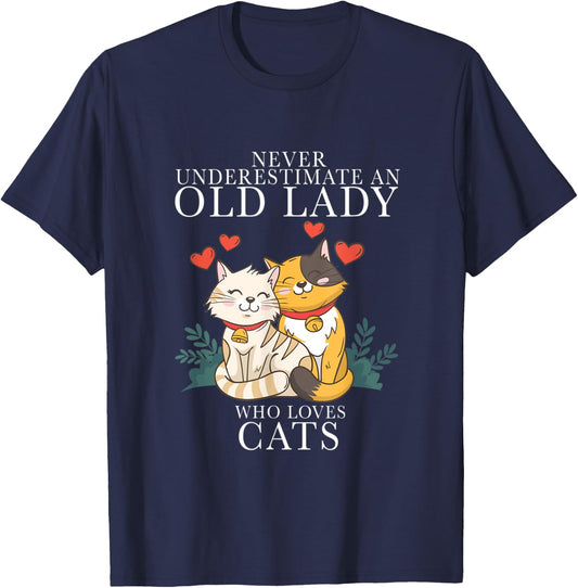 Never Underestimate An Old Lady Who Loves Cats T-Shirt - T-Shirt | Navy