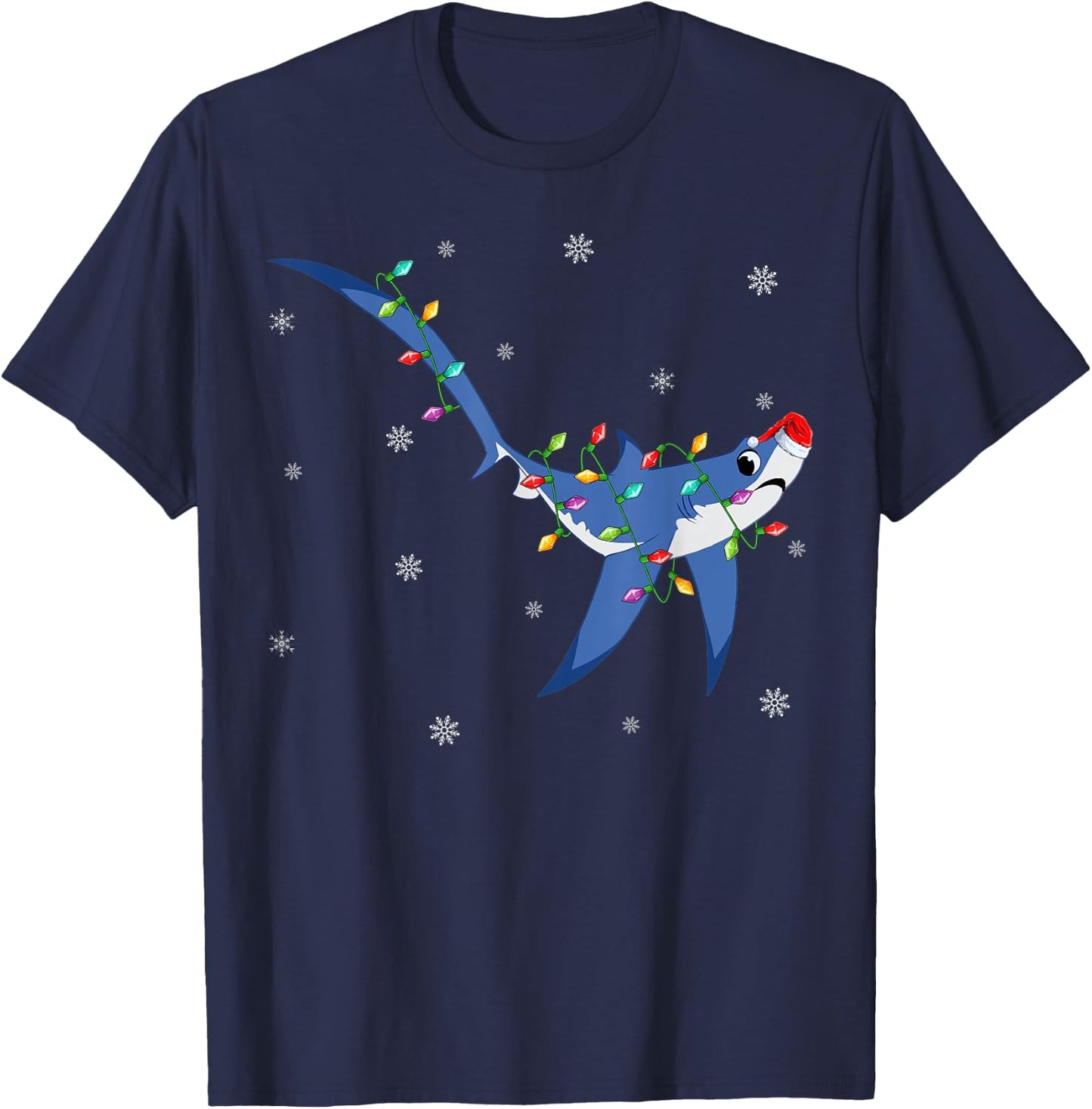 Shark Xmas Lighting Reindeer Hat Thresher Shark Christmas T-Shirt - T-Shirt | Navy