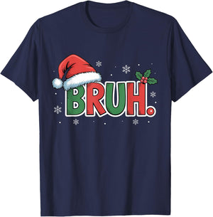 Funny Bruh Christmas Pajamas Santa Hat Xmas PJS Outfit T-Shirt - T-Shirt | Navy