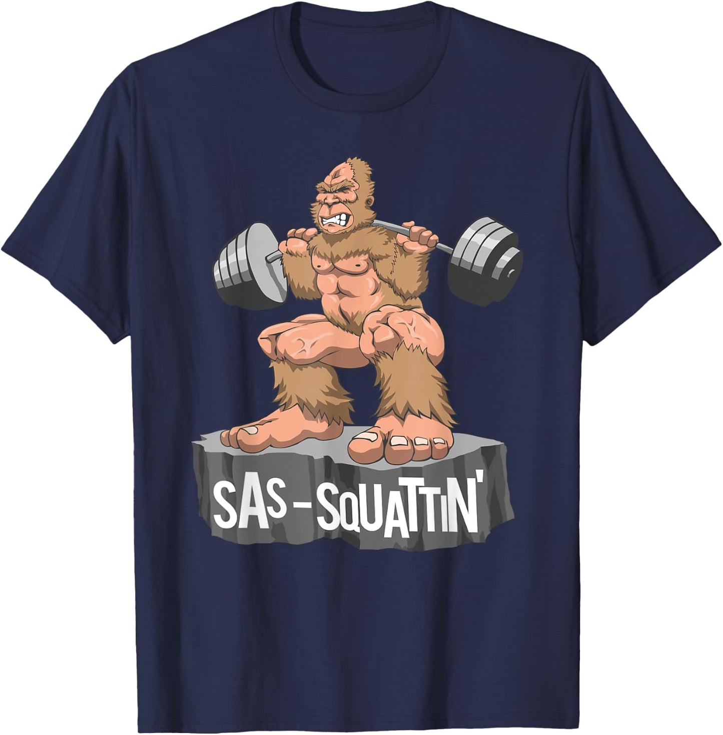 Sas Squattin, Sasquatch Bigfoot Weightlifting Leg Day T-Shirt - T-Shirt | Navy