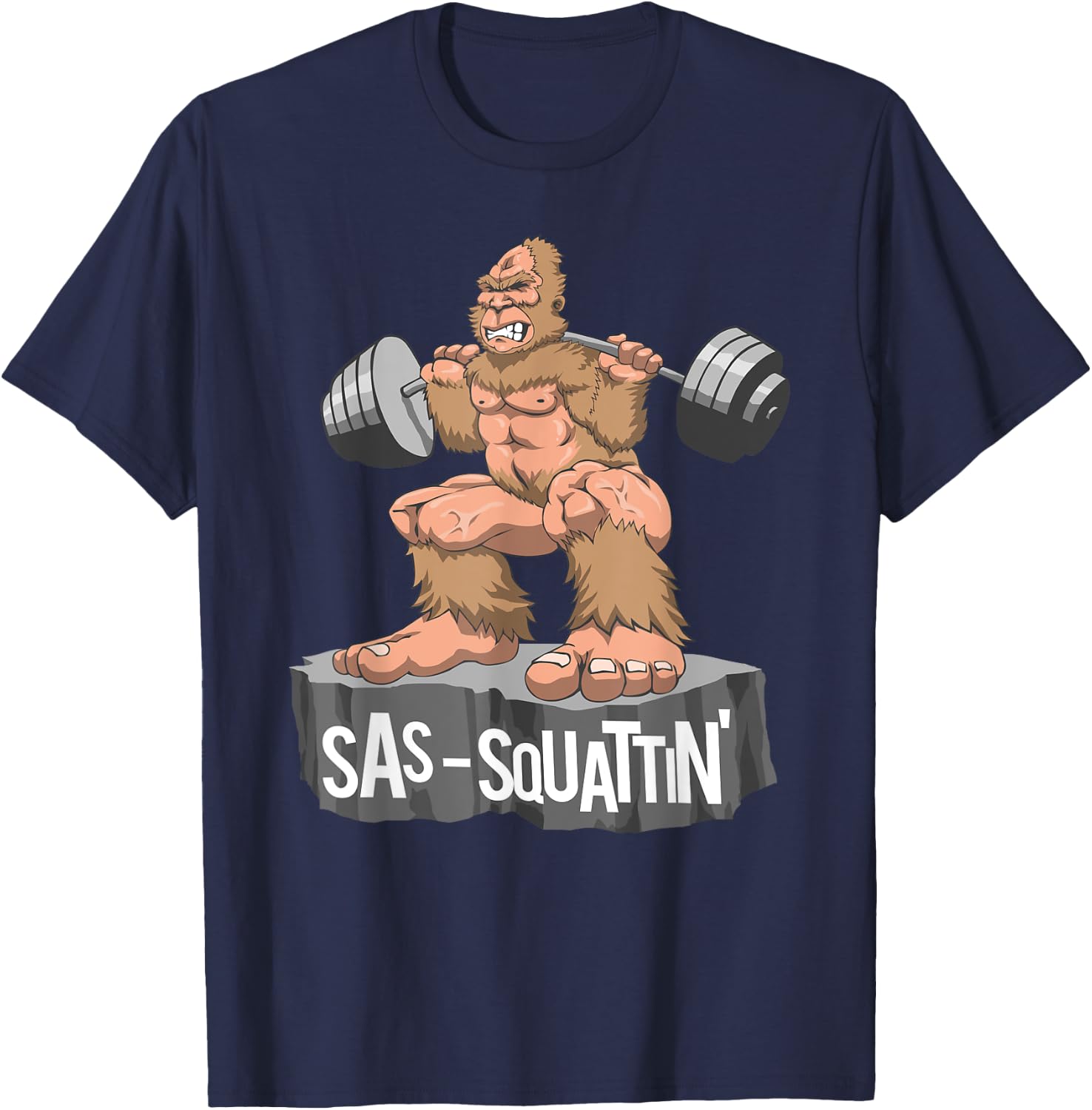 Sas Squattin, Sasquatch Bigfoot Weightlifting Leg Day T-Shirt - T-Shirt | Navy