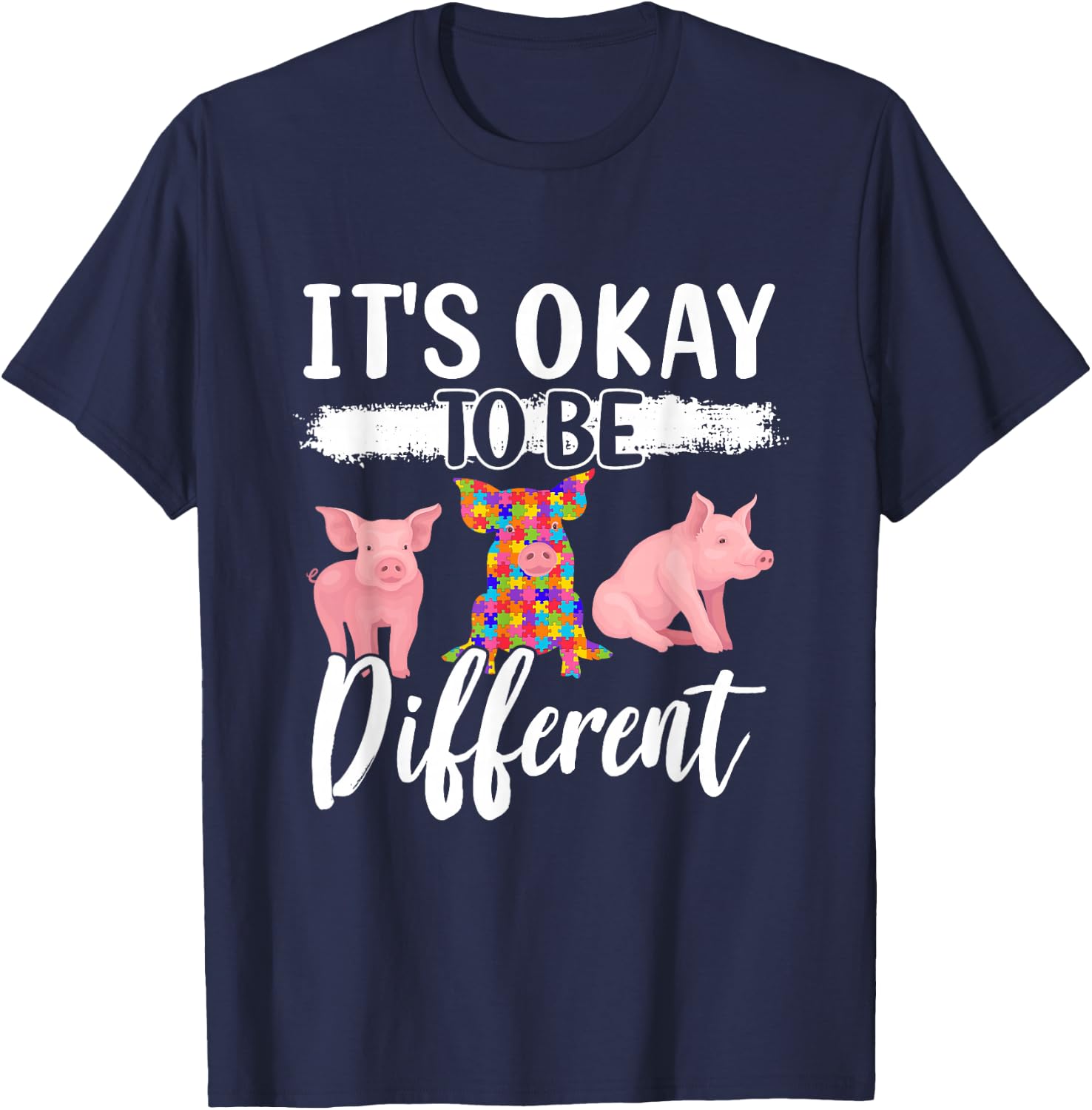 Funny Pig Lover Graphic Autism Awareness Women Men Kids Pig T-Shirt - T-Shirt | Navy