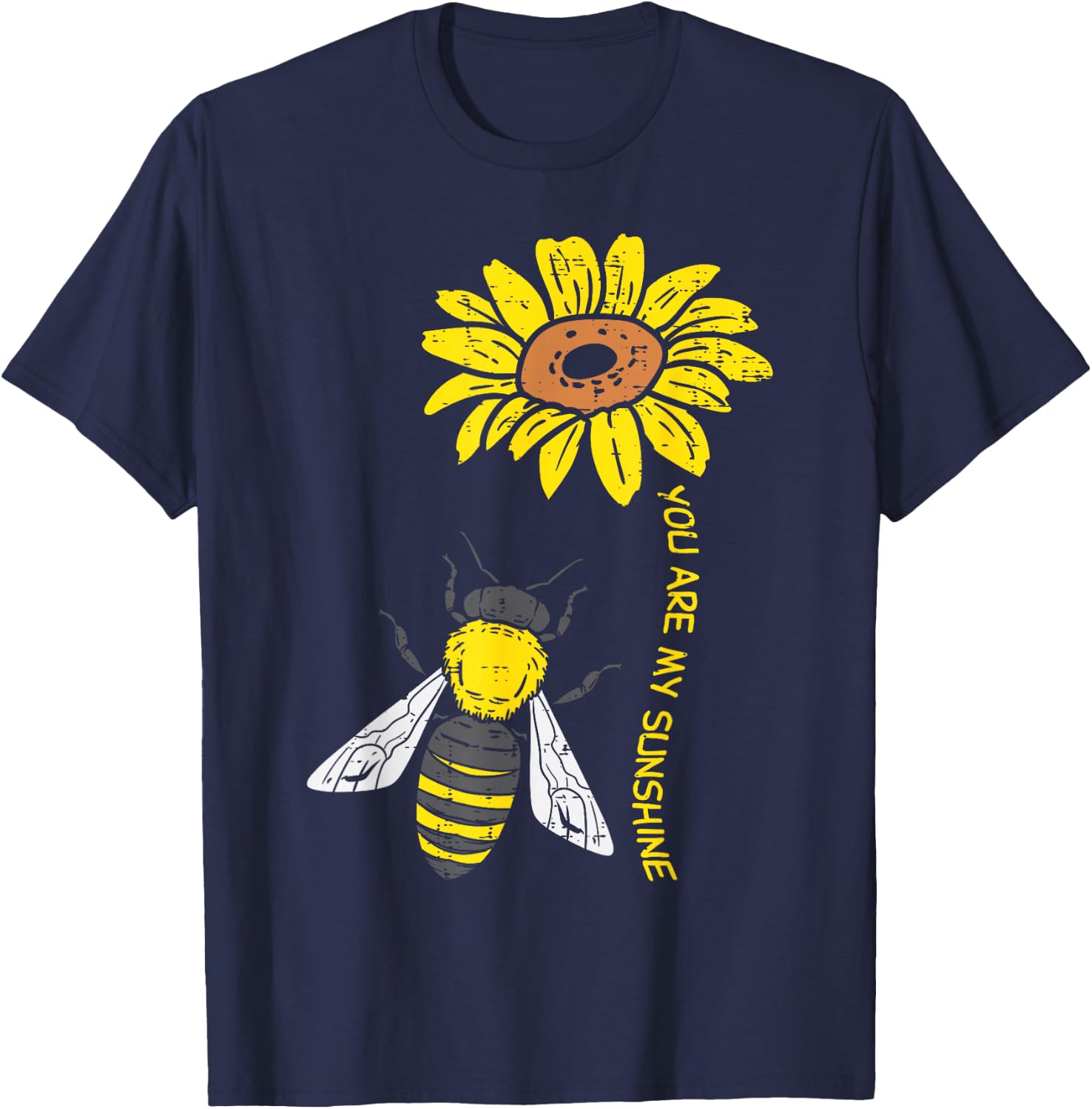 Sunflower Bee You Are Sunshine Vintage Nature Environment T-Shirt - T-Shirt | Navy