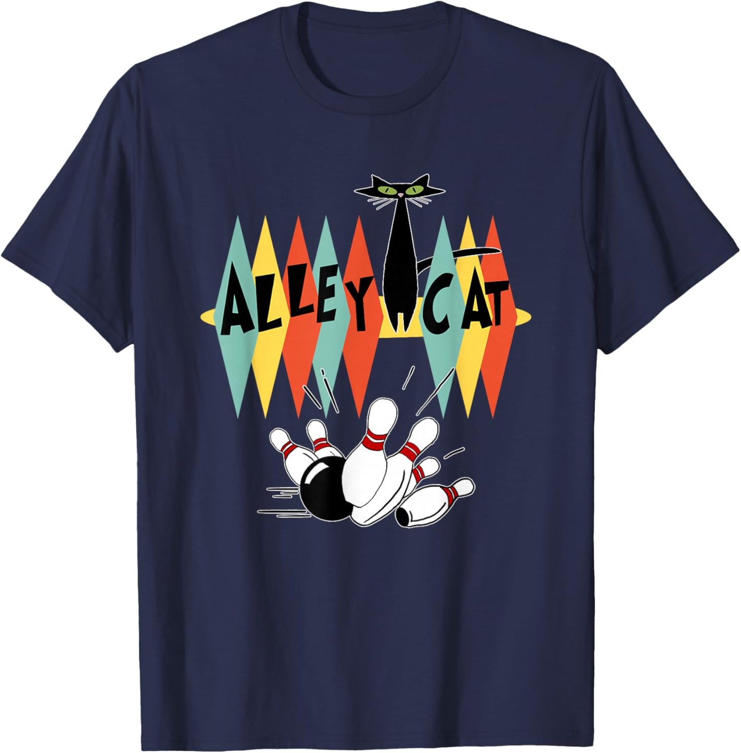 Retro Bowling Vintage Bowler Alley Cat Vintage Small T-Shirt - T-Shirt | Navy