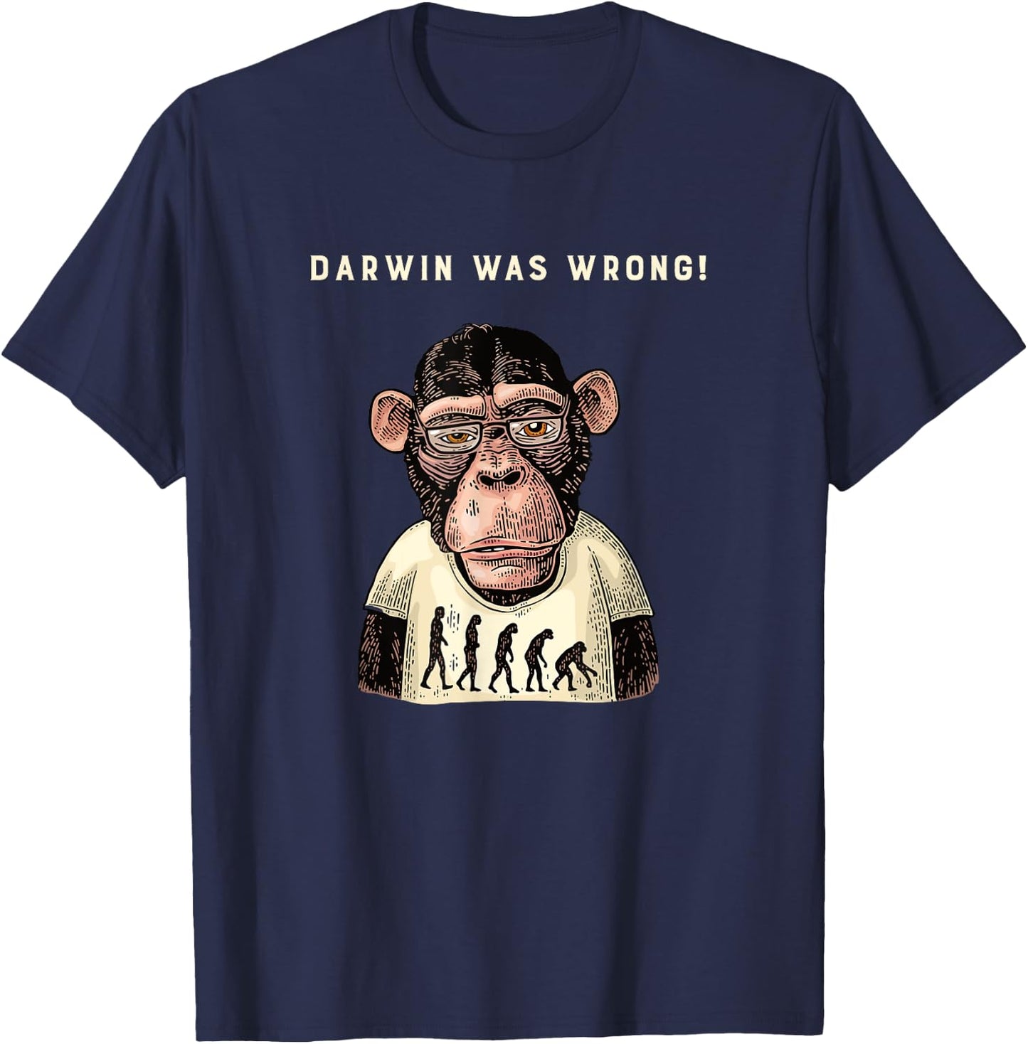 Darwin Was Wrong Monkey Reverse Evolution T-Shirt - T-Shirt | Navy