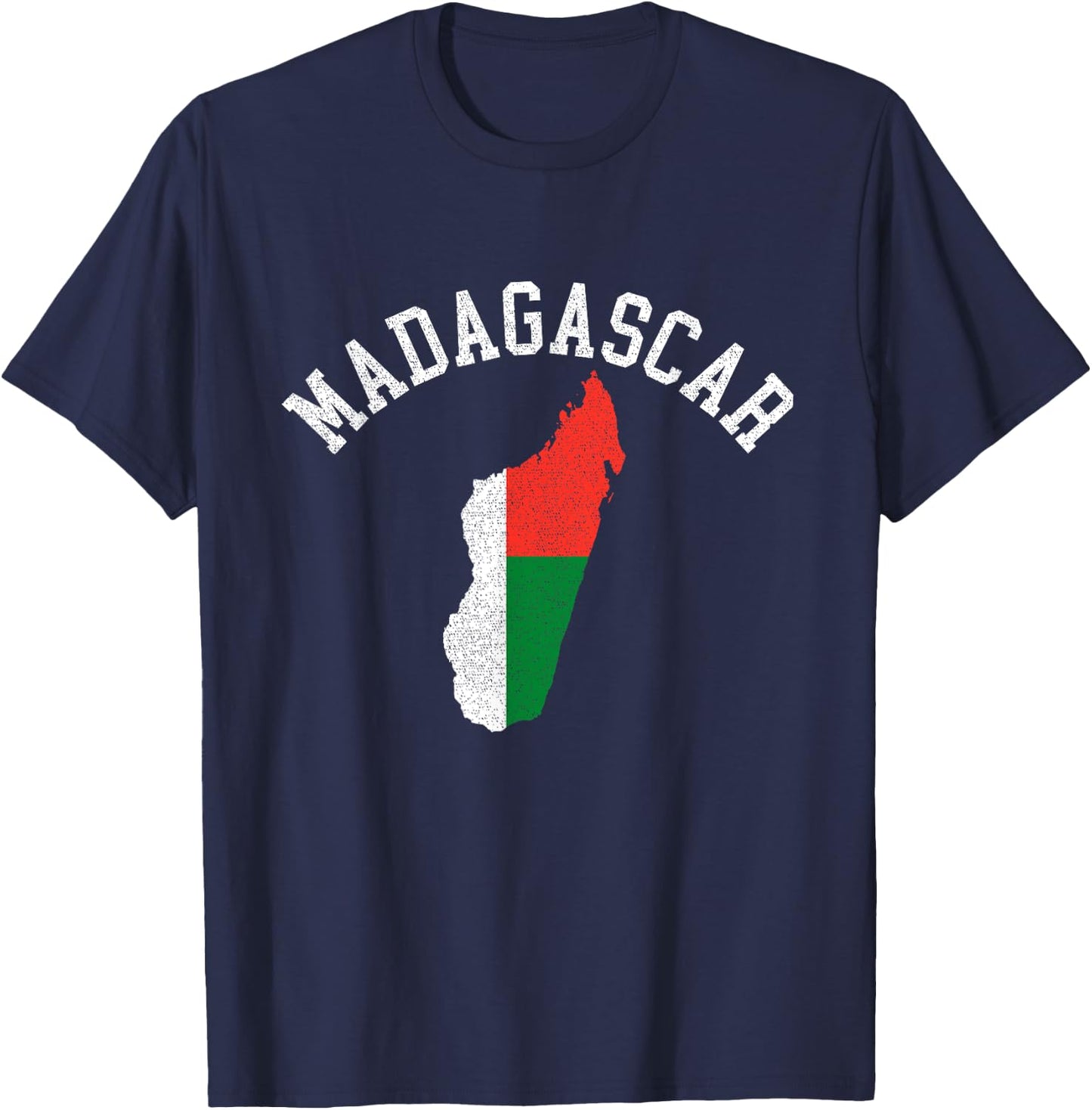Patriotic Men Women Madagascar Flag Map Distressed T-Shirt - T-Shirt | Navy