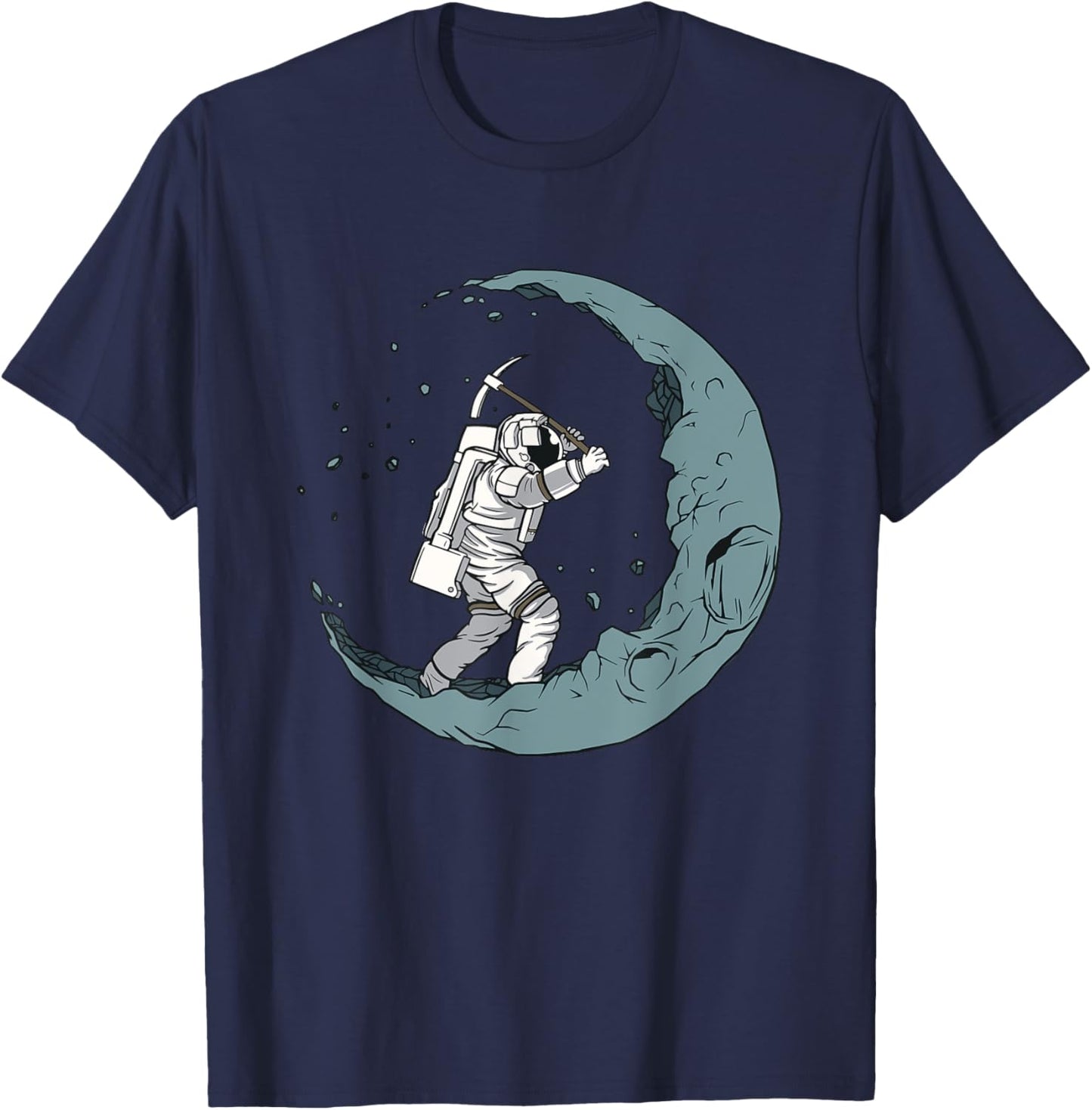 Astronaut Mining Moon With Pickaxe Graphic T-Shirt - T-Shirt | Navy