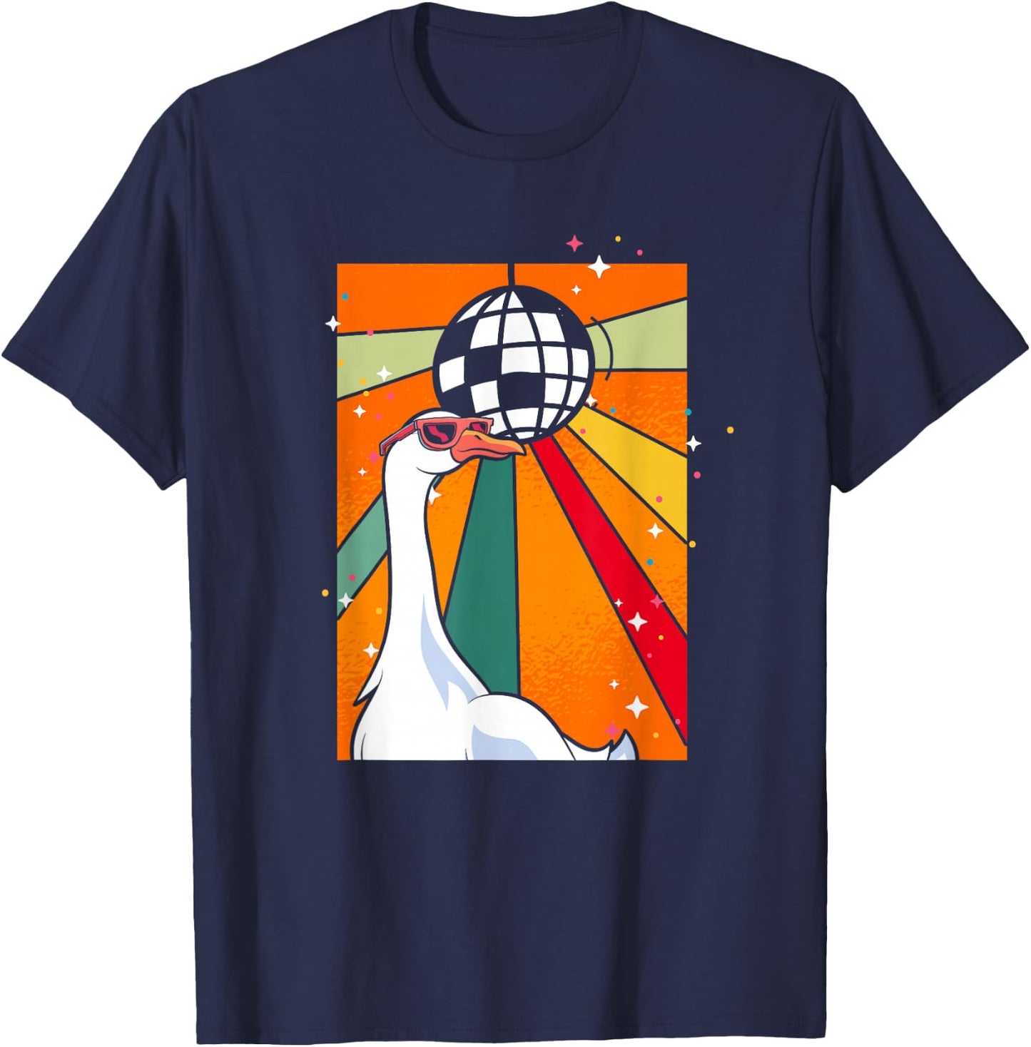 Funny Cool Farm Animal Disco Ball Sunglasses Retro Goose T-Shirt - T-Shirt | Navy