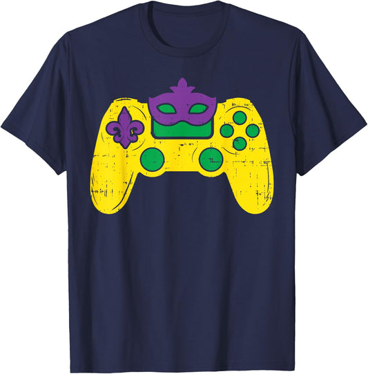 Video Game Controller Gamer E-Sports Mardi Gras Boys Men T-Shirt - T-Shirt | Navy