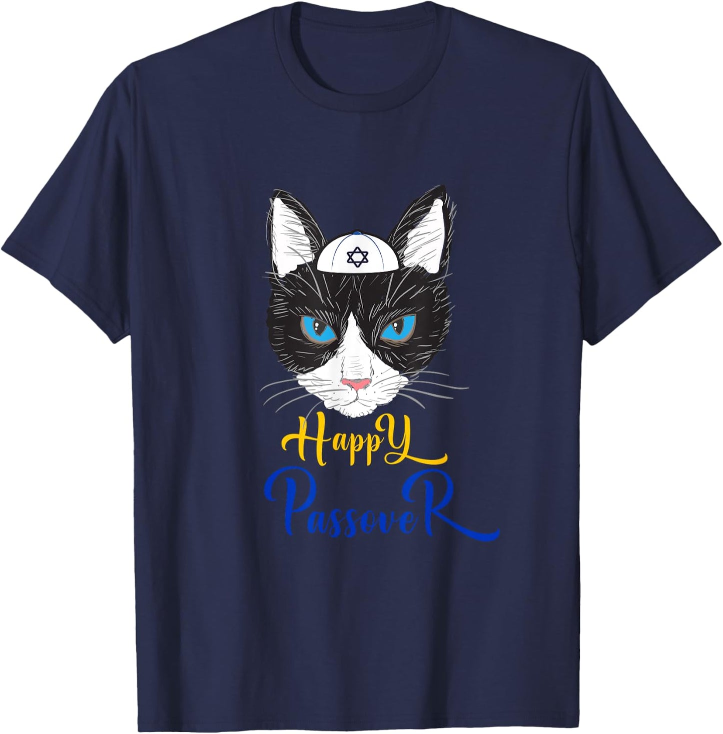 Passover Funny Happy Passover cat funny Seder Jewish holiday Men Women Girls Kids T-Shirt - T-Shirt | Navy