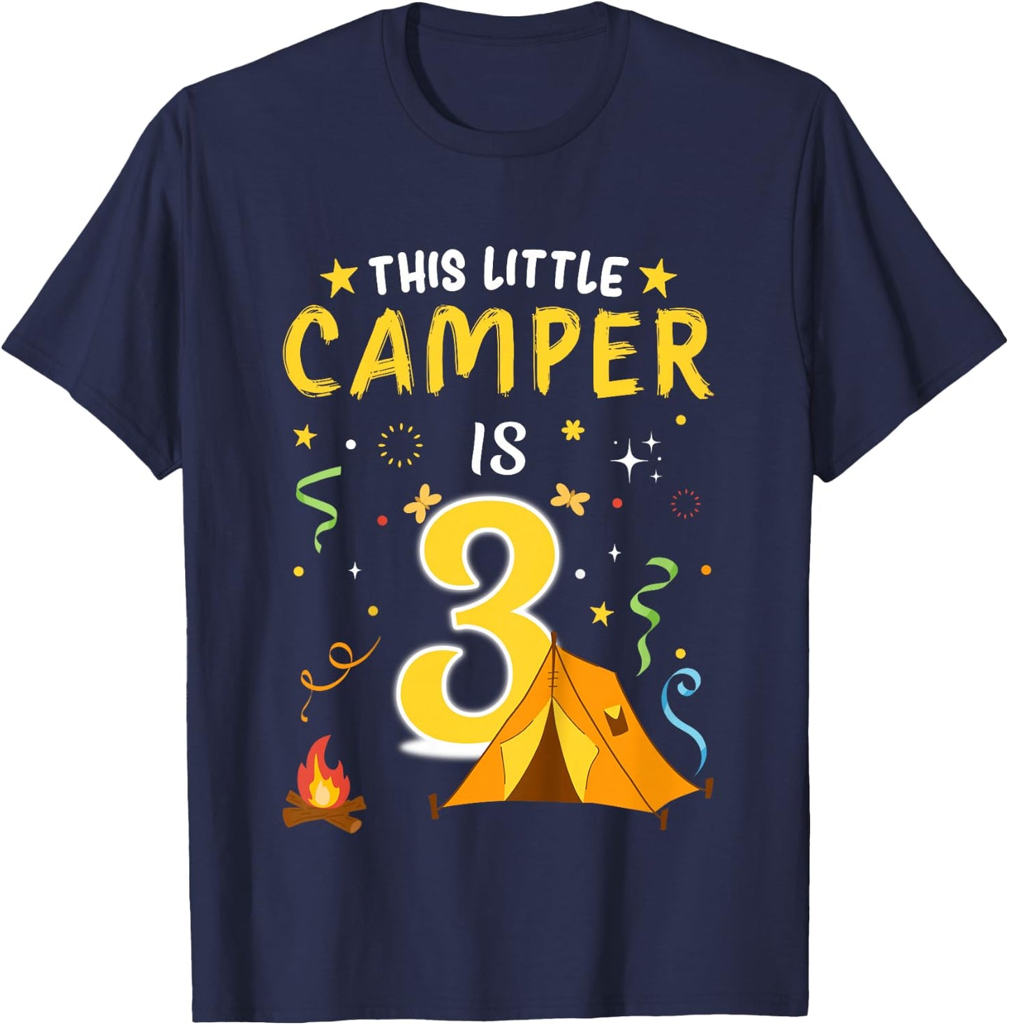 Kids 3 Year Old Camper Kids 3rd Birthday Camping Costume T-Shirt - T-Shirt | Navy