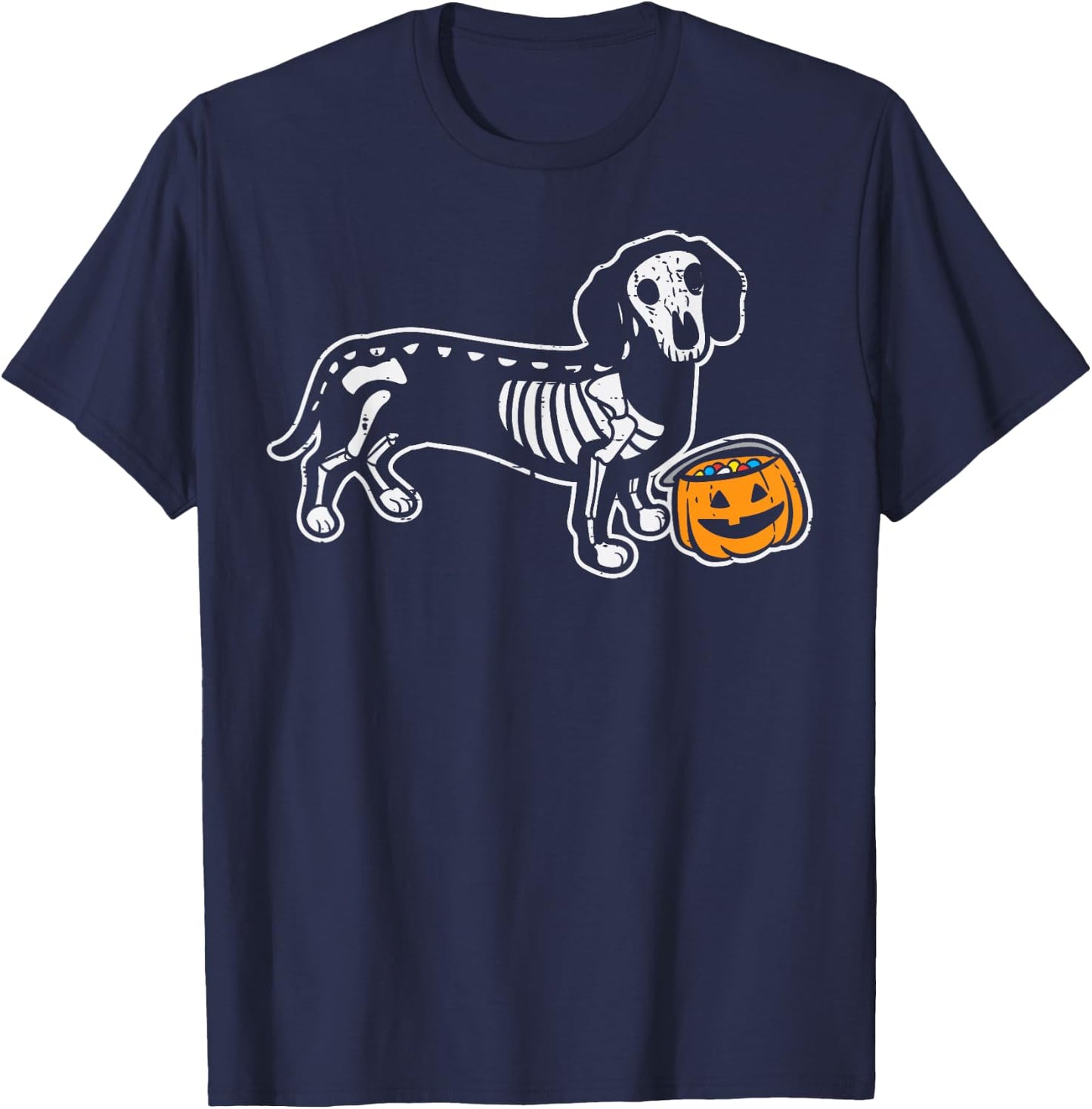 Dachshund Skeleton Jack O Lantern Funny Halloween Wiener Dog T-Shirt - T-Shirt | Navy
