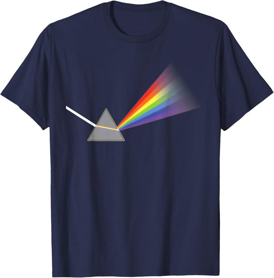 Prism With Rainbow Colors and White Ray Of Light Design T-Shirt - T-Shirt | Navy