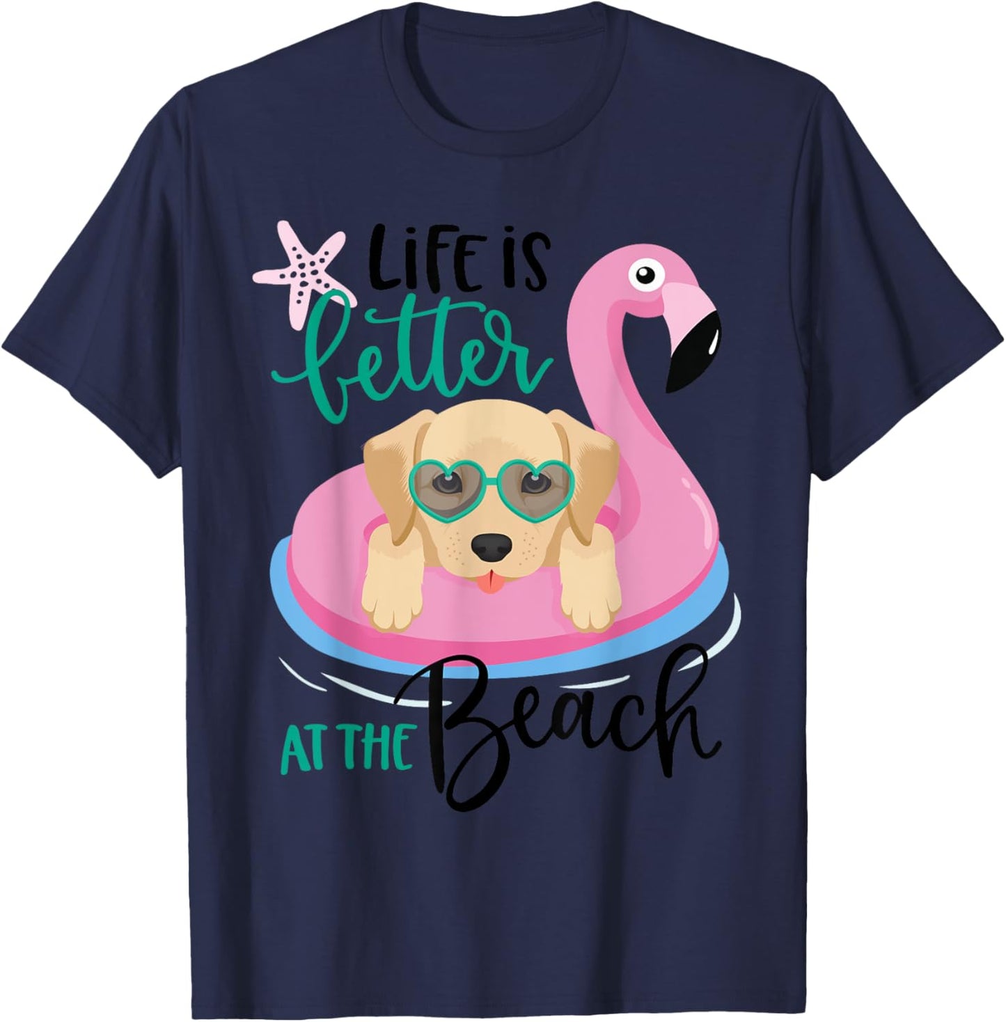 Life is better at the beach Shirt, Dog Golden Retriever T-Shirt - T-Shirt | Navy