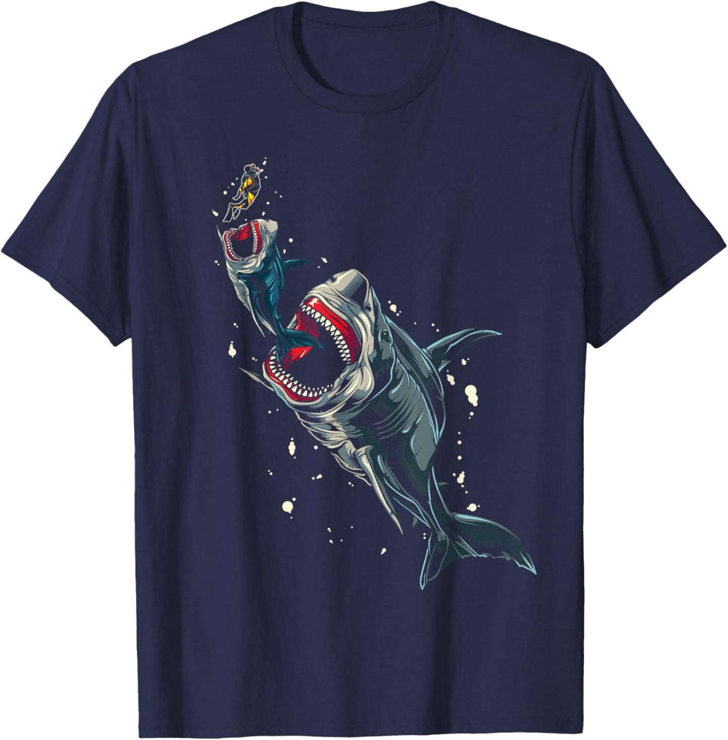 Ocean Sea Monster Hunting Megalodon Scuba Diver Gift Shark T-Shirt - T-Shirt | Navy