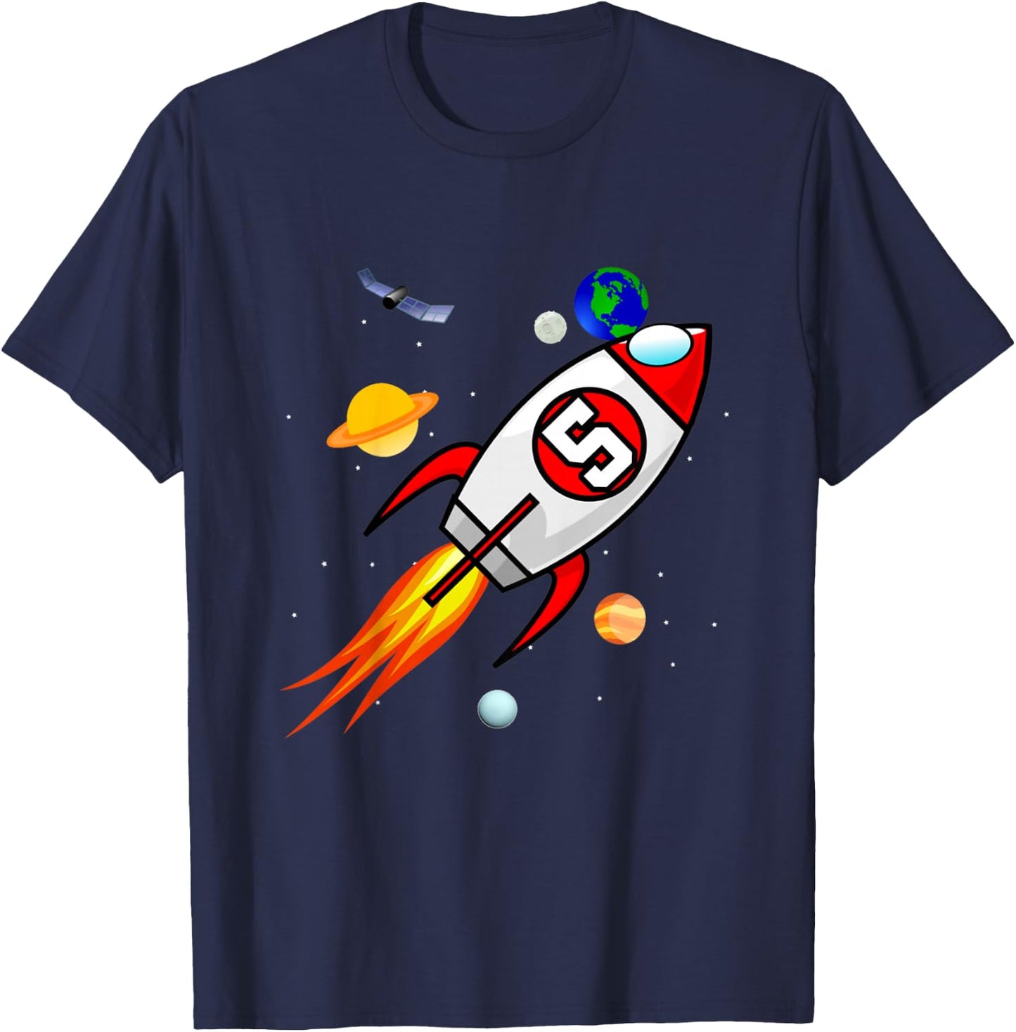 5 Year Old Spaceship Rocket Birthday Astronaut Girl Boy Gift T-Shirt - T-Shirt | Navy