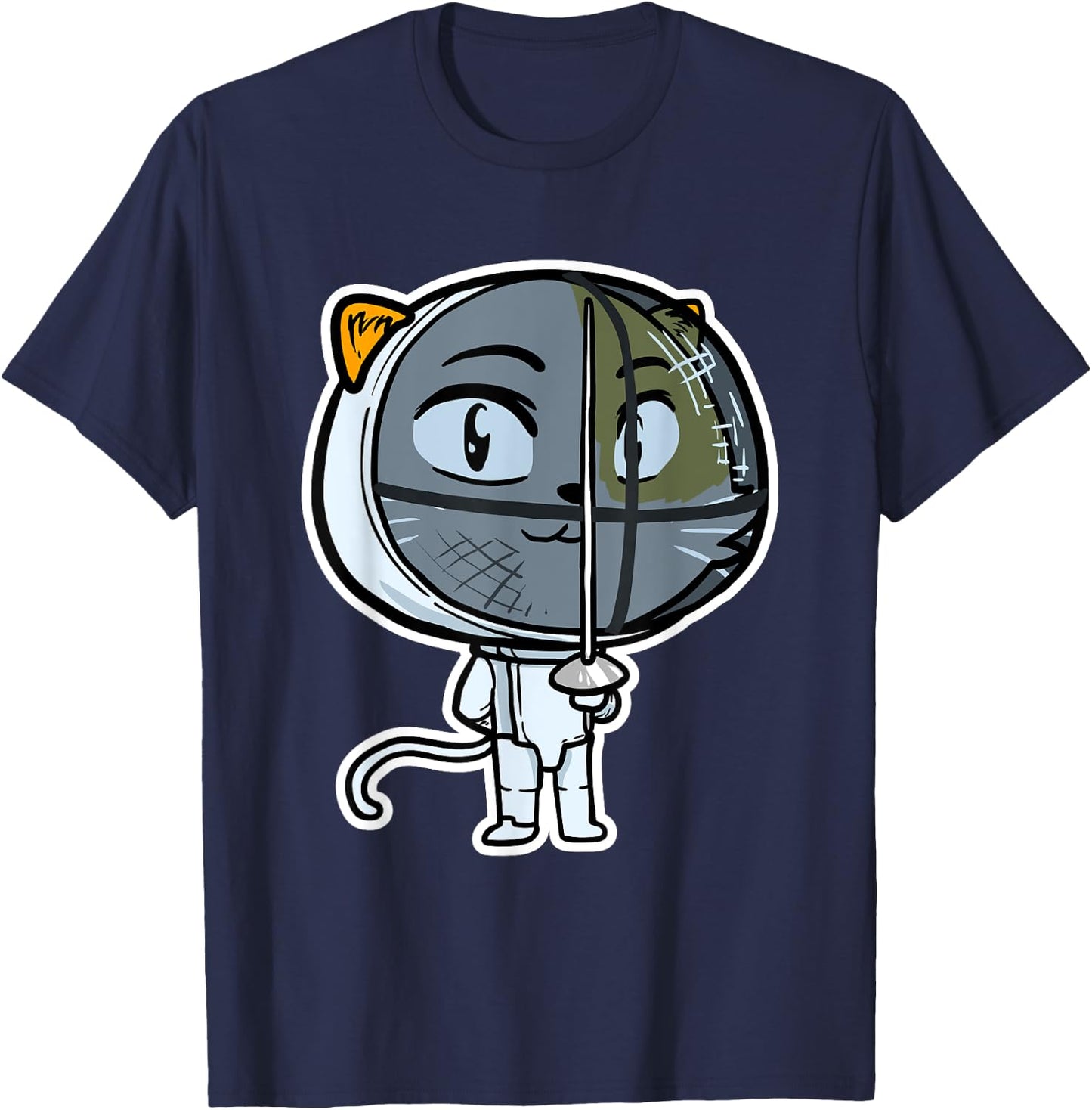Cute Kawaii Cat Fencing Fencer Cat Lovers Women Girls Kids T-Shirt - T-Shirt | Navy