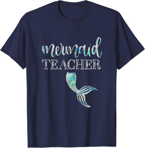 Mermaid Teacher Shirt Cute Back To School Student Gift T-Shirt - T-Shirt | Navy