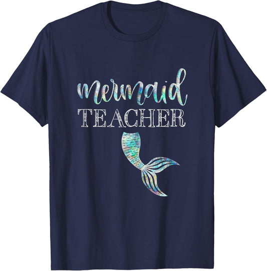 Mermaid Teacher Shirt Cute Back To School Student Gift T-Shirt - T-Shirt | Navy