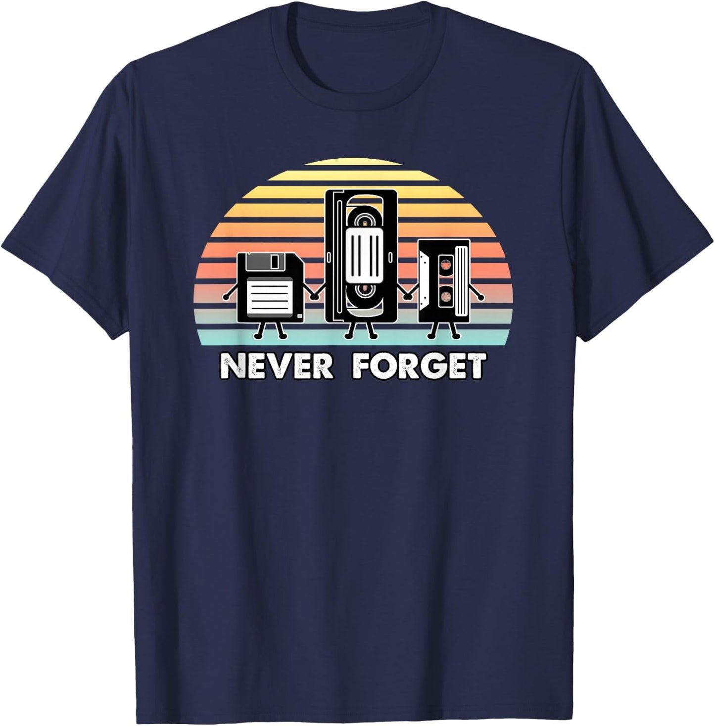 Never Forget Media Floppy Disk VHS Casette Audio Tape Retro Small T-Shirt - T-Shirt | Navy