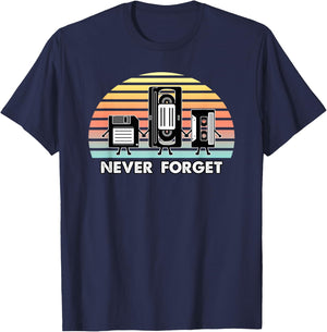 Never Forget Media Floppy Disk VHS Casette Audio Tape Retro Small T-Shirt - T-Shirt | Navy