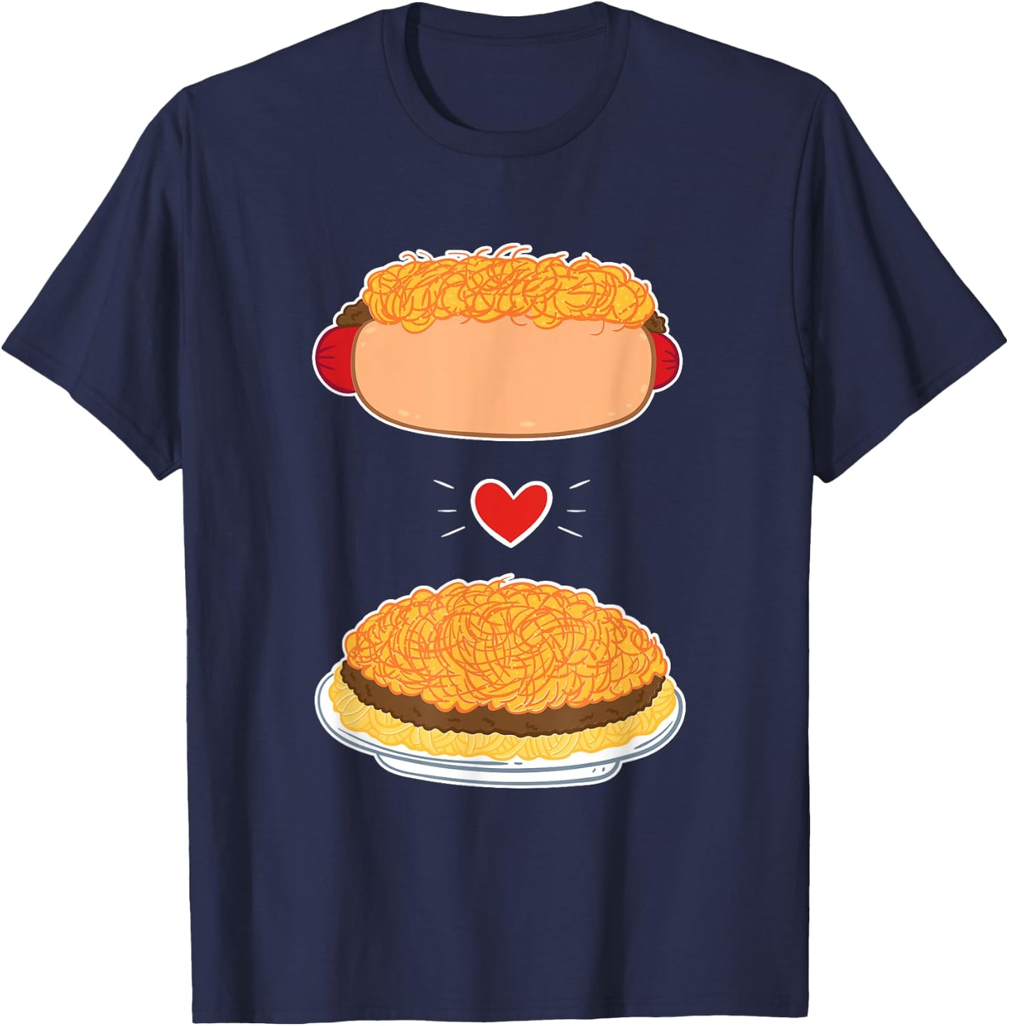 3 Way Cincinnati Style Chili And Cheese Coney Lover T-Shirt - T-Shirt | Navy