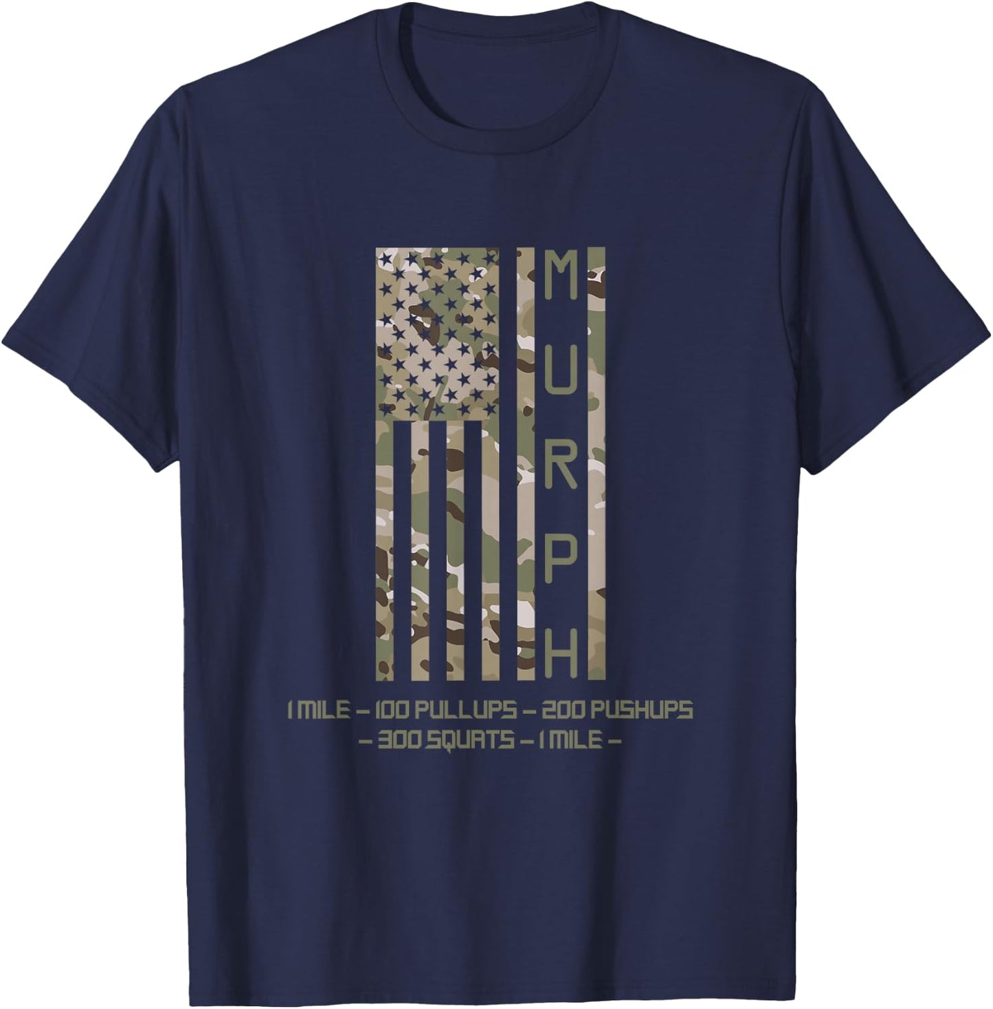 Murph Memorial Day Workout WOD Cam Multi Camo Flag vertical T-Shirt - T-Shirt | Navy