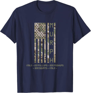 Murph Memorial Day Workout WOD Cam Multi Camo Flag vertical T-Shirt - T-Shirt | Navy