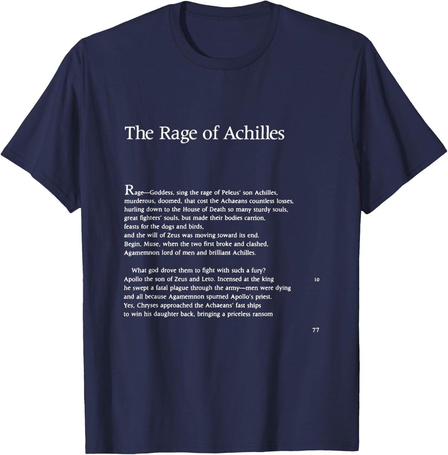 buy the book The Iliad Homer First Page The Rage of Achilles Adult Classic Fit Black Cotton Polyester T-Shirt - T-Shirt | Navy