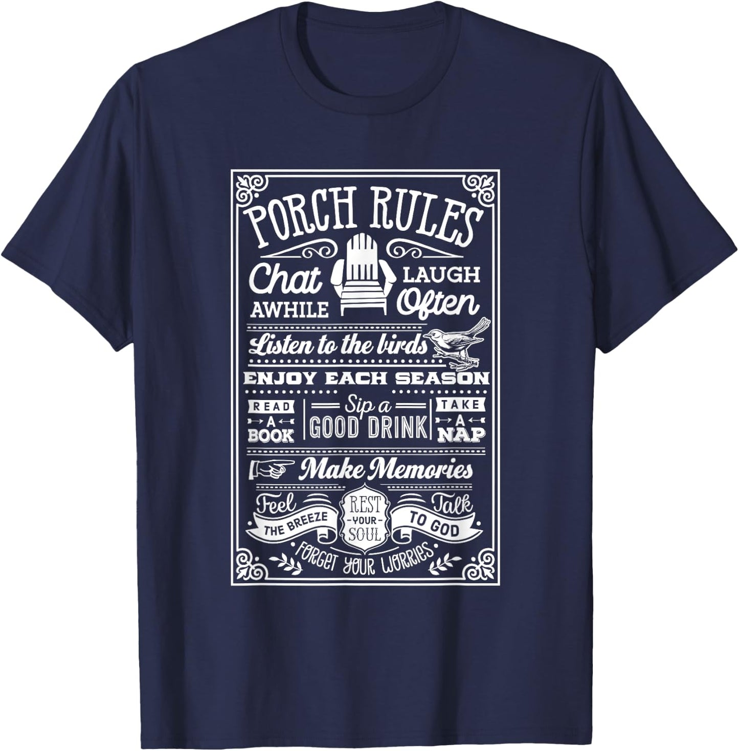 Camping, Outdoors Porch Rules Party Apparel T-Shirt - T-Shirt | Navy
