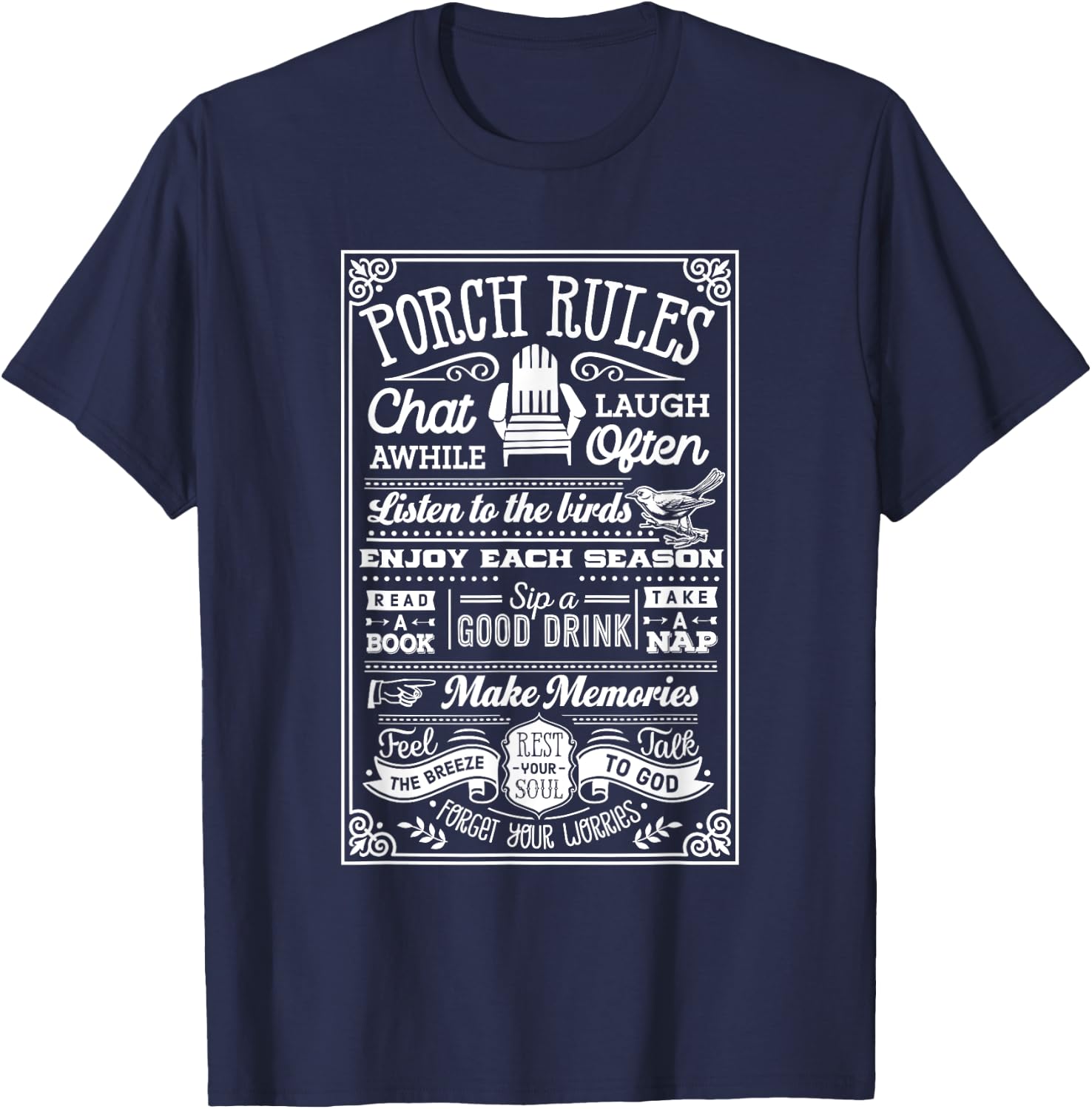 Camping, Outdoors Porch Rules Party Apparel T-Shirt - T-Shirt | Navy